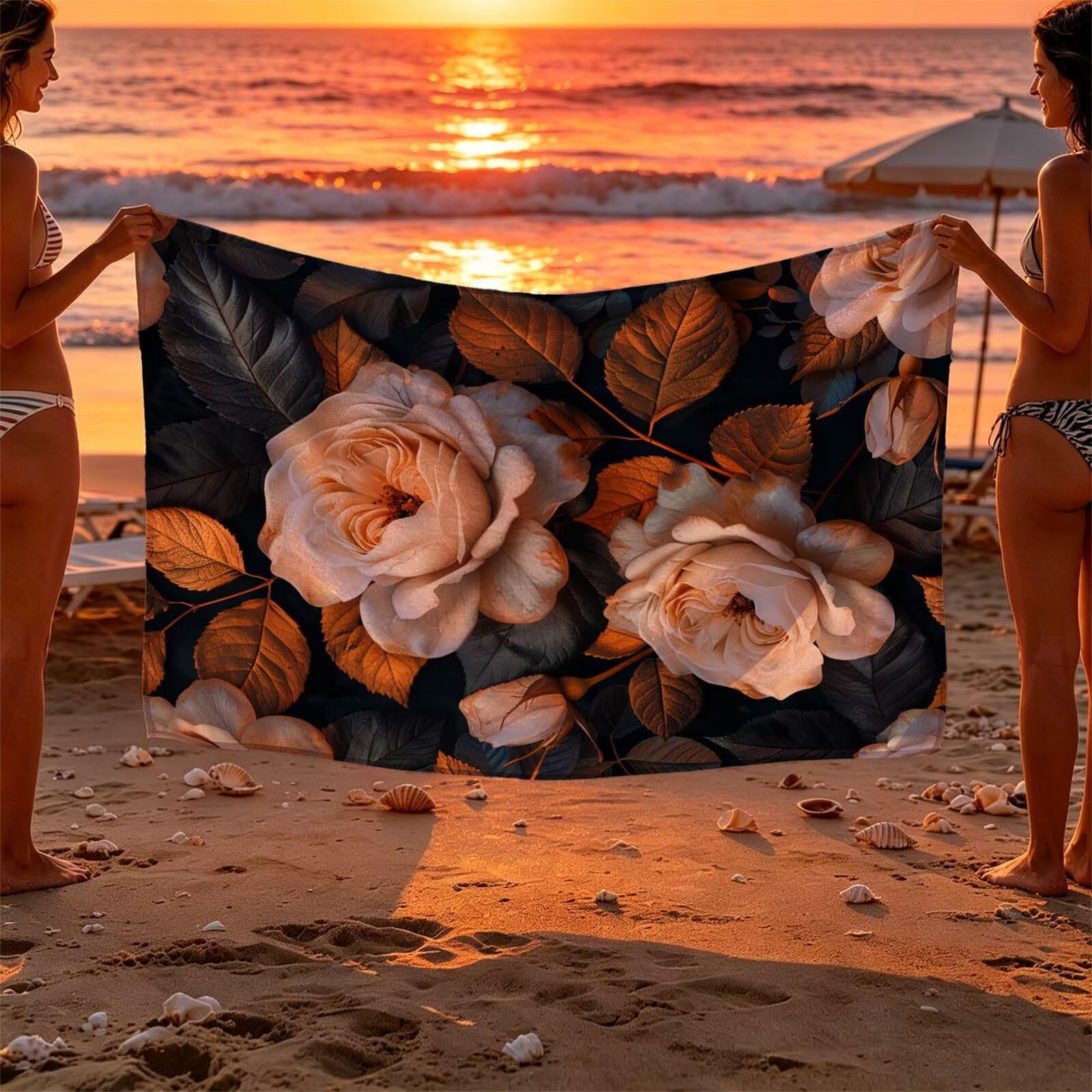 Flor Toalla Playa 220 x 160 Resistente a la Arena Secado rápido Ligero, Toalla Playa Grande 160x220cm Suave Cómodo como Gym Yoga Sauna Toallas Baño Grandes Exterior Travel Essentials Planta XTLS-7061