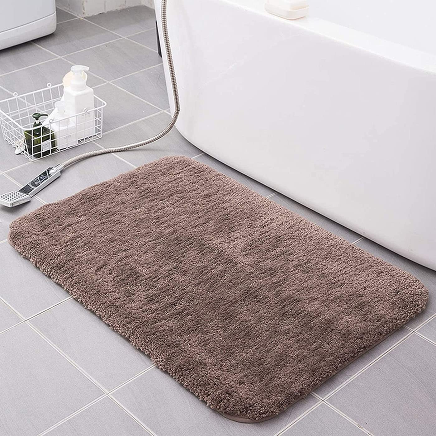 ZLZNX Tappeto da Bagno Tappetino Doccia Assorbente Antiscivolo Soffice Tappeti Bagno Microfibra, Tappetini per Il Bagno Assorbente d'Acqua Lavabile in Lavatrice,Marrone,70x140CM