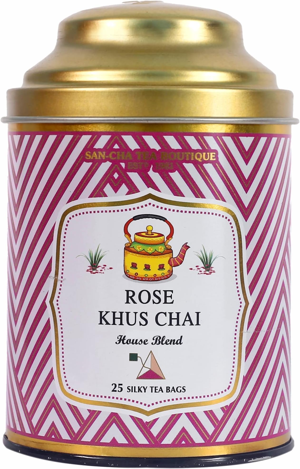 Sancha Tea Boutique Rose Khus Chai, Pyramid Tea Bags (Set of 2), Royal Masala Chai Blend, 100% Biodegradable Tea Bags, Famous Chai Blend, Plastic Free Tea Bags