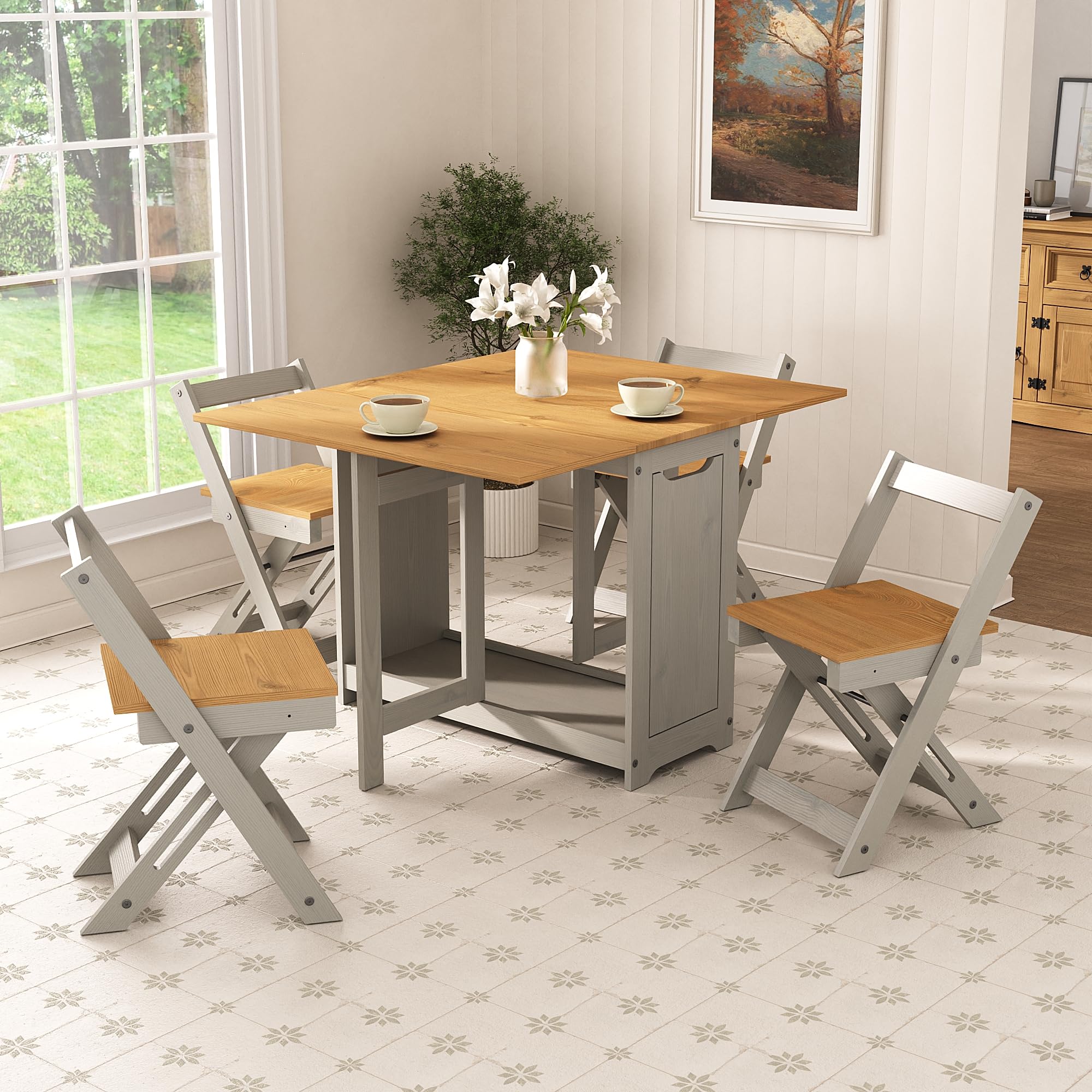 B&Q -  Corona Grey Butterfly Dining Set Santos 4 Seat Folding Drop Leaf Table Solid Mexican Pine