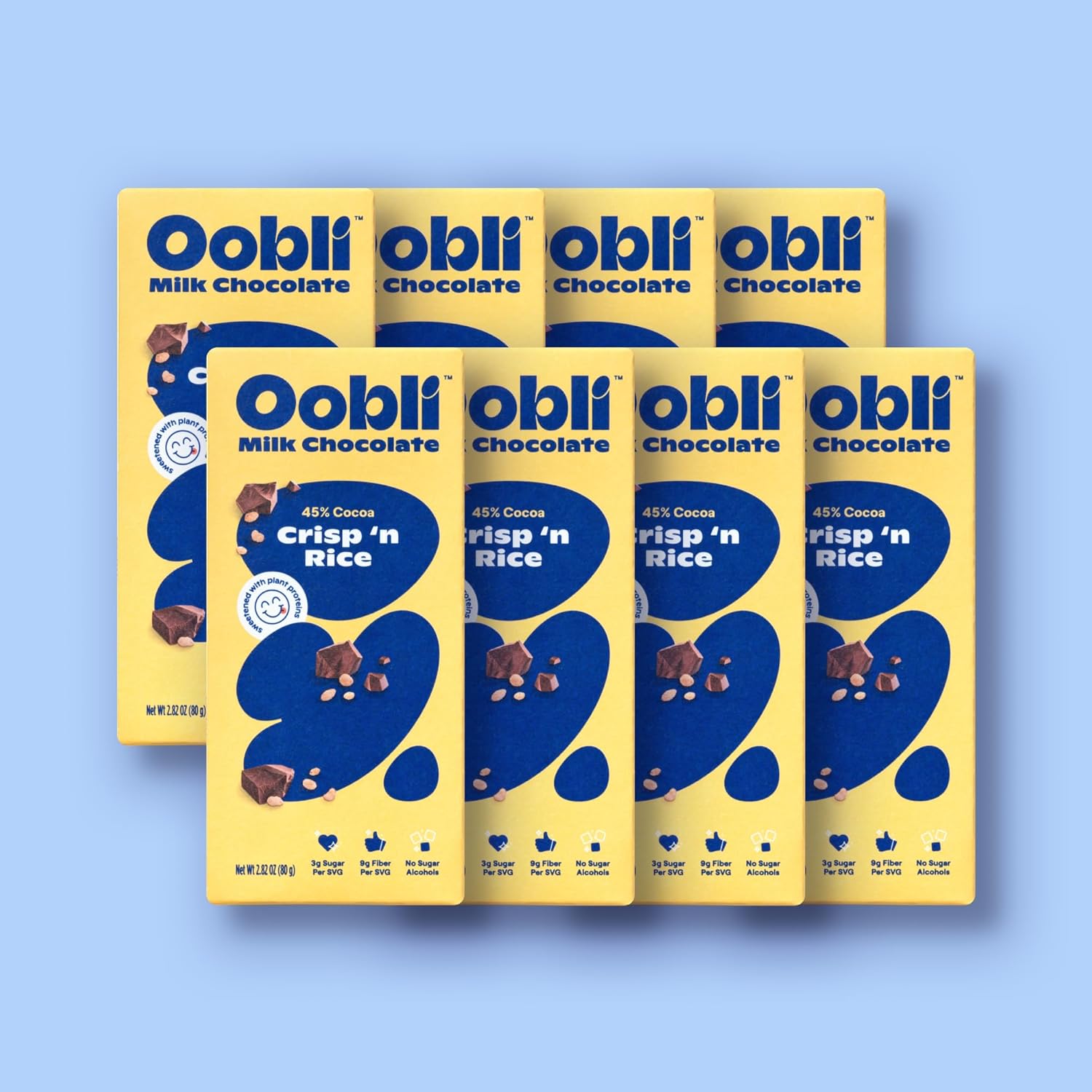 Oobli Milk Chocolate Bars, Only 1g Added Sugar, Low Carb, No Sugar Alcohols, Gluten-Free (4 pack, Crisp'n Rice Milk Chocolate)