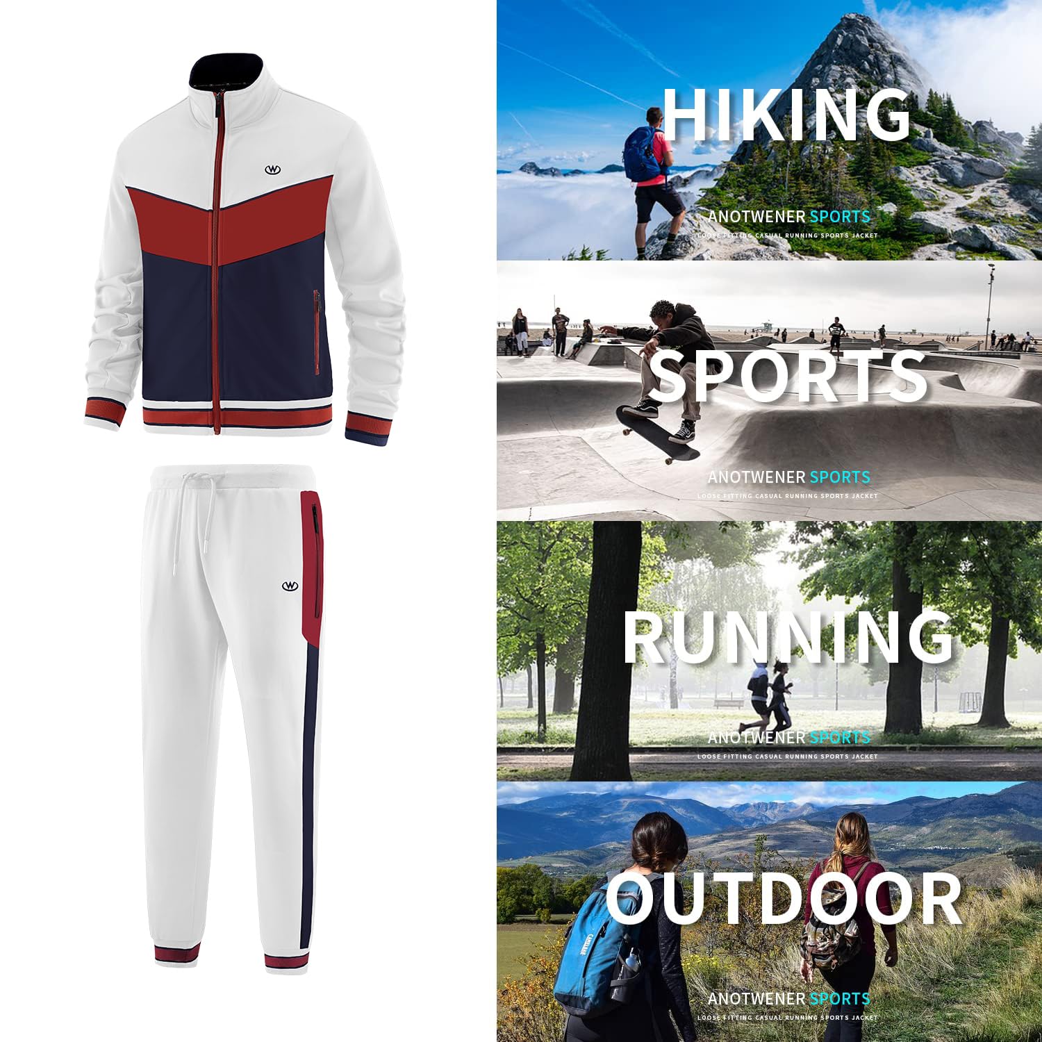 ANOTWENER Set di tute da allenamento da uomo, casual, a maniche lunghe, con chiusura lampo completa, giacca e pantaloni da jogging, tuta sportiva, abbigliamento sportivo, XL