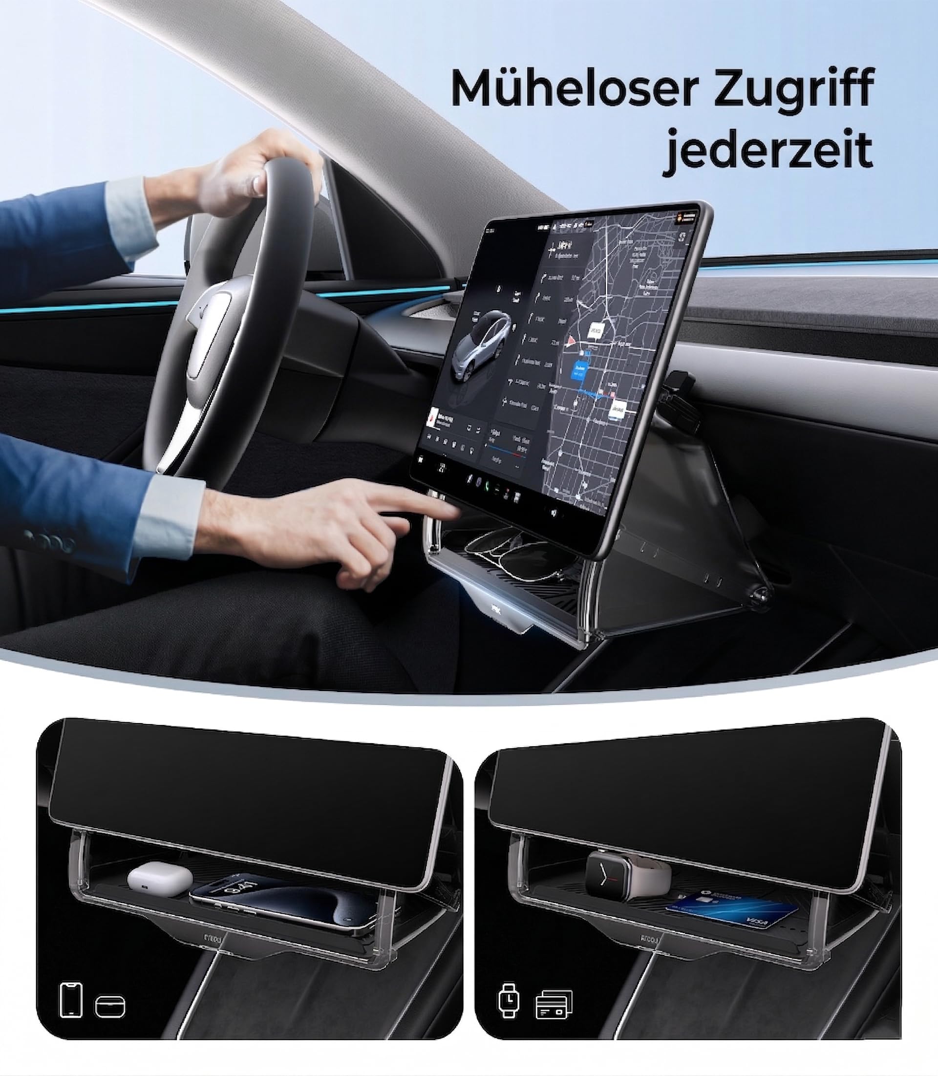 Wigoo Tesla Model Y Juniper Aufbewahrungsbox unter dem Bildschirm, verstecktes Design und stabile Installation, Model Y Zubehör, Mittelkonsolen-Organizer-Tablett für Tesla Model Y 2016-2026 Juniper