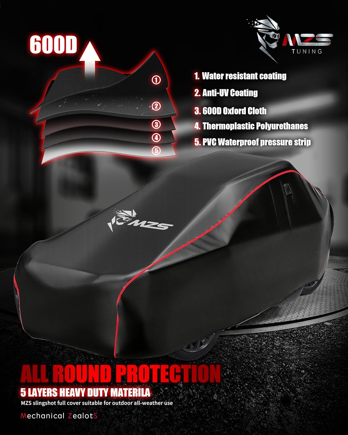 MZS Full Cover Compatible with Slingshot Roof 2019-2026, Heavy Duty 600D Waterproof Slingshot Cover with Roof Storage Accessories, All Weather Outdoor Protection Covers Windproof Air Vents Reflective