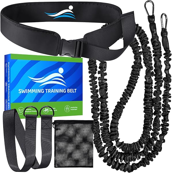 Sangle de Natation pour Piscine - Entraîneur de Natation Professionnel avec résistance réglable de 2,5 à 7,5 m - Ceinture d'entraînement pour Adultes- Entraînement de Piscine sans système - 1