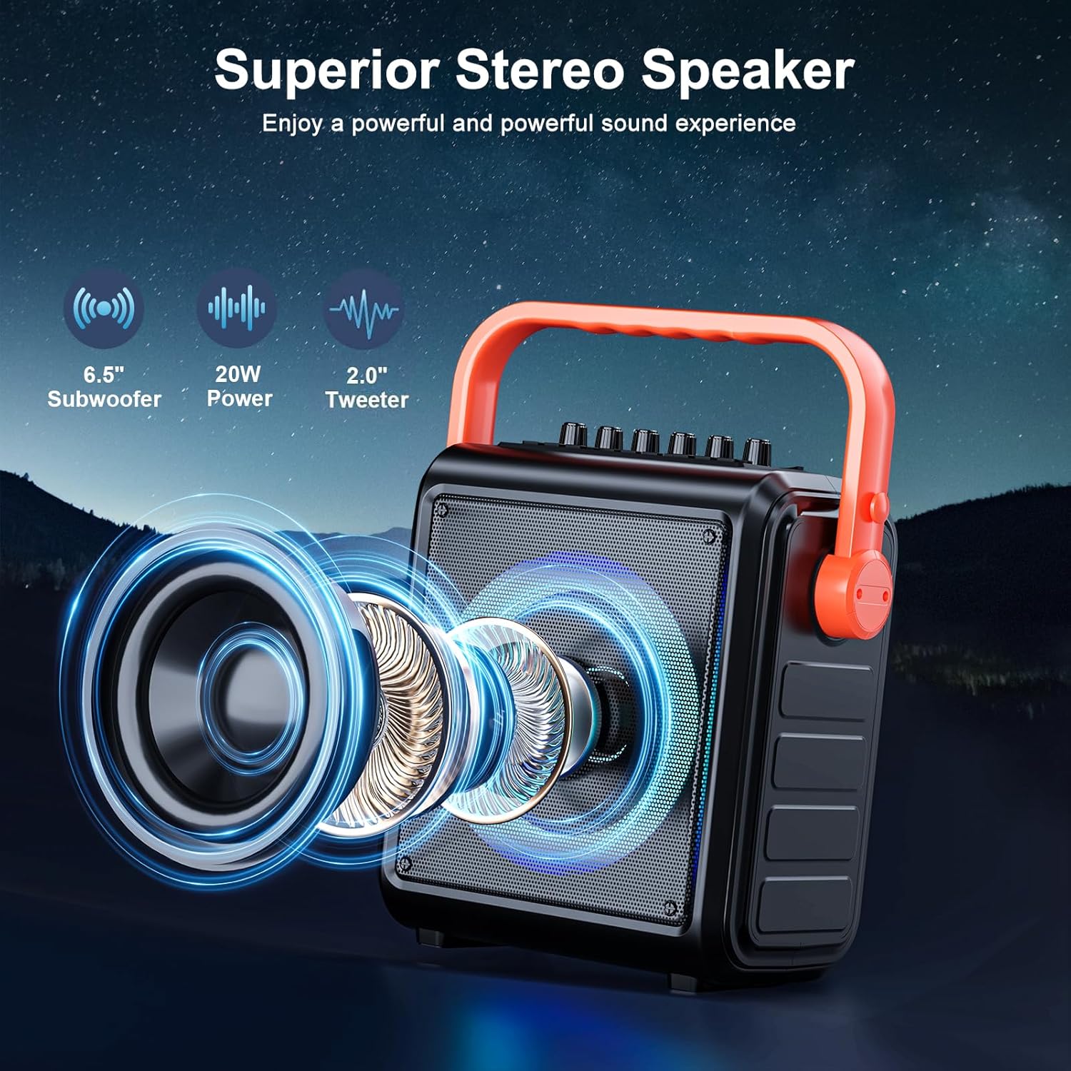 Karaoke Machine,8000mAh Portable Bluetooth Speaker with 2 Wireless Microphones for Adults & Kids,Microphone Speaker Set with Lights,Supports for TF Card,AUX in,FM,REC,for Parties,Outdoor,Home (HBL100) - Image 4