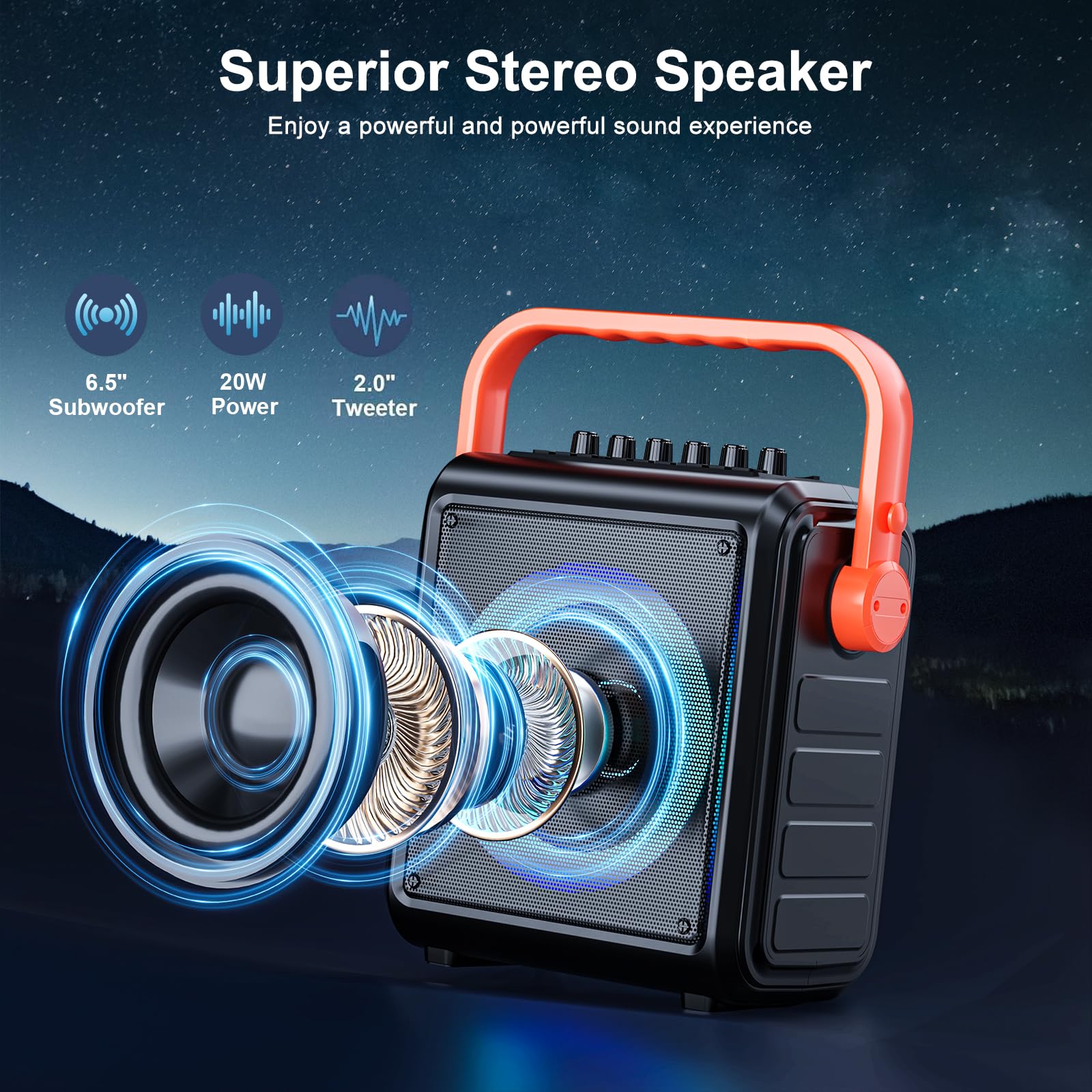 Altoparlante Bluetooth portatile da 8000 mAh con 2 microfoni wireless per adulti e bambini, set di altoparlanti con microfono, con luci, supporto per scheda TF, ingresso AUX, FM, REC, per feste