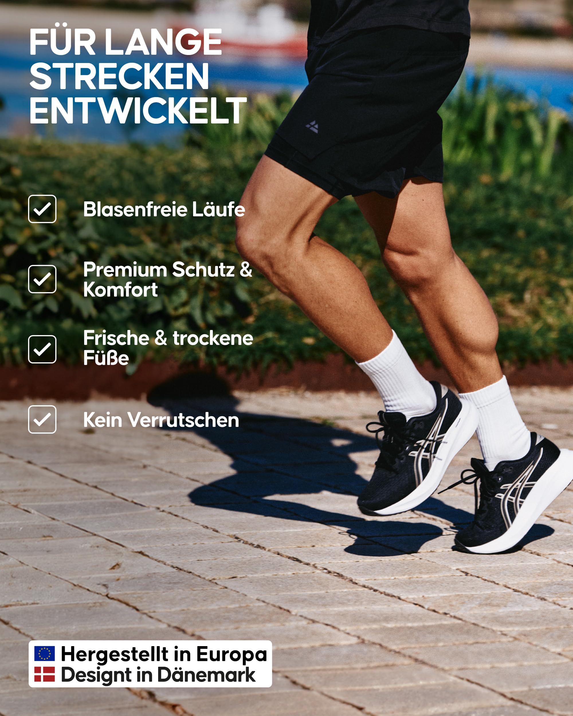 DANISH ENDURANCE Crew Laufsocken, Halbhohe Sportsocken, Atmungsaktiv, Kompression, Gepolstert, 3 Paar