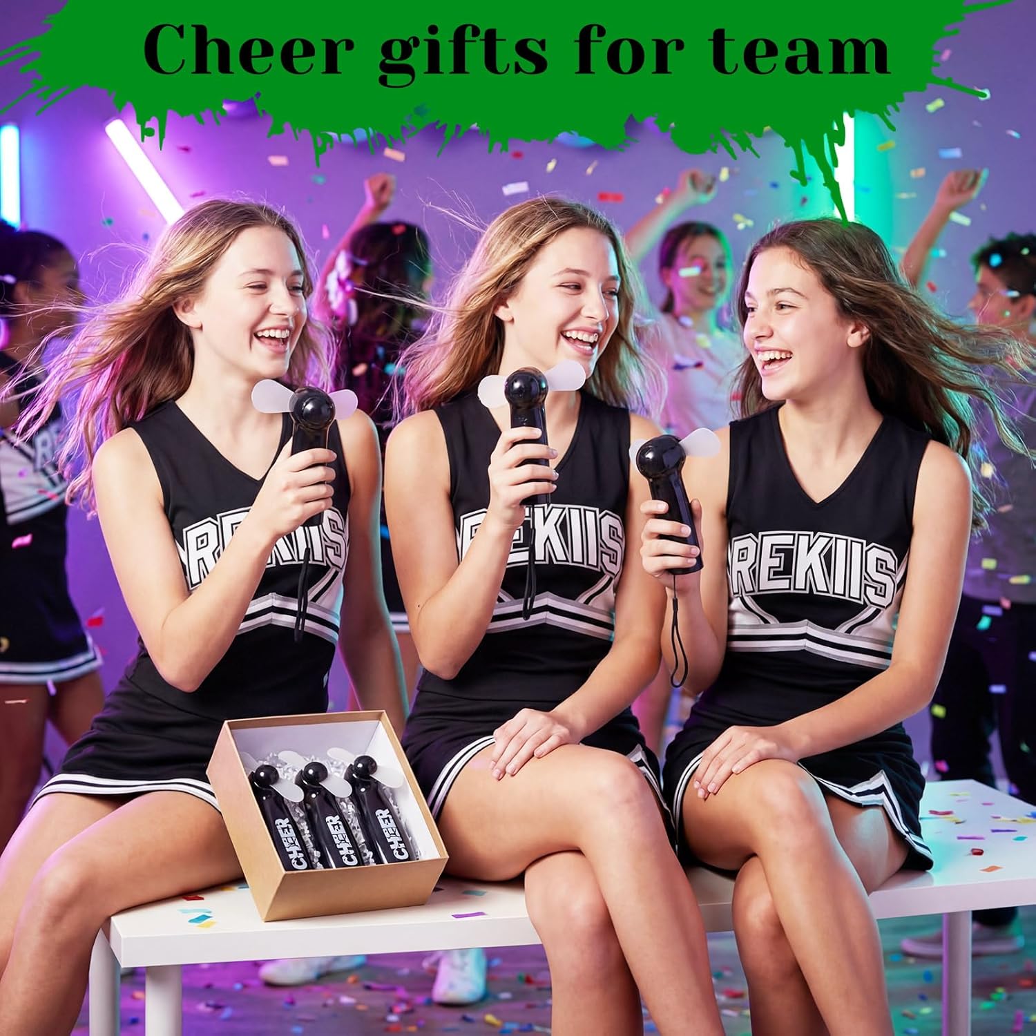 Glooglitter 20 Pcs Cheer Team Gift Bulk Mini Handheld Battery Powered Fans Cheerleader Gifts Bulk Cheer Party Favors Cheerleading Supply Portable Fans for Coach Family Gathering Stadium (Black)
