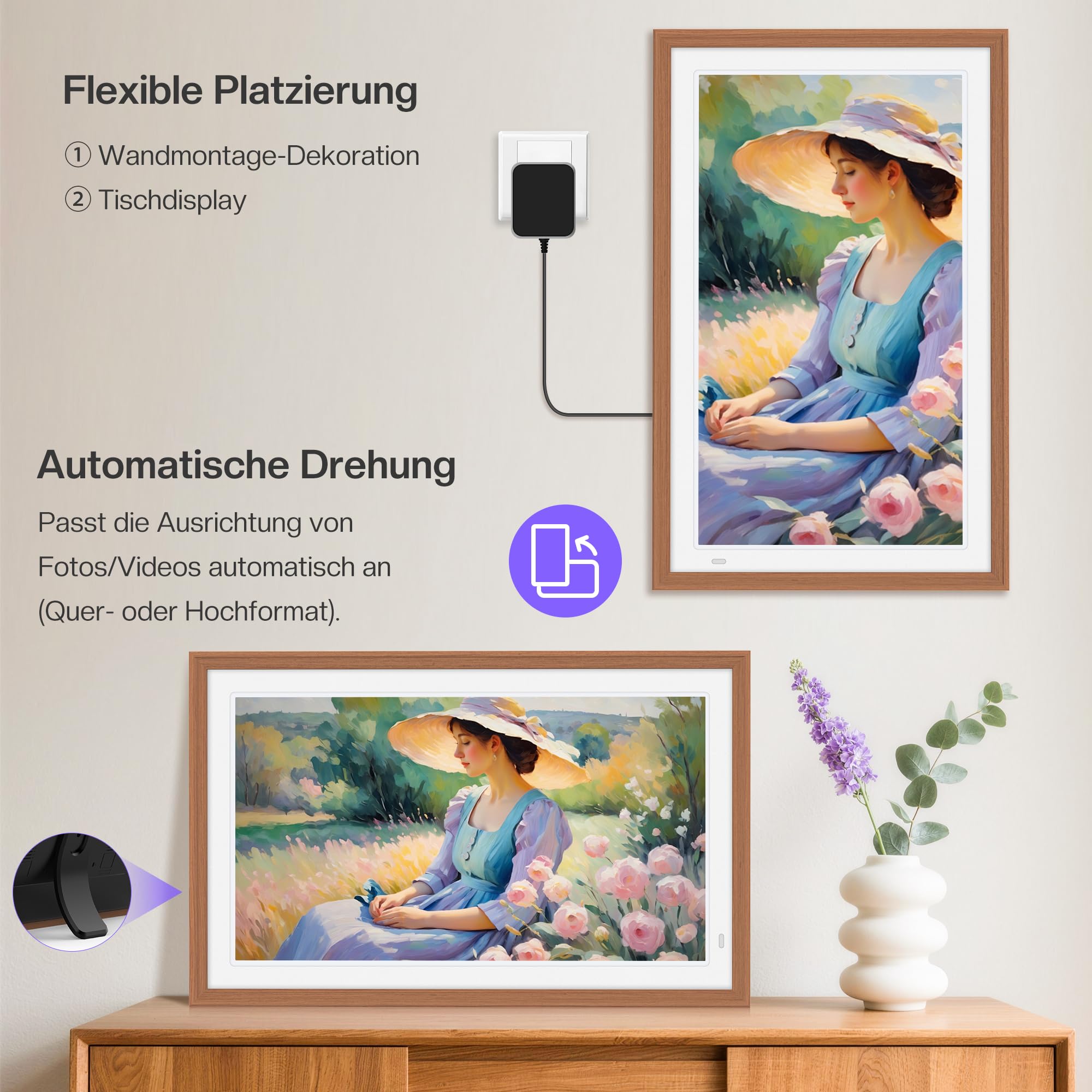 Cornice portafoto digitale da 64 GB, 21,5 pollici, con telecomando, FHD 1920 x 1080P, IPS, rotazione automatica, per condividere foto e video istantaneamente