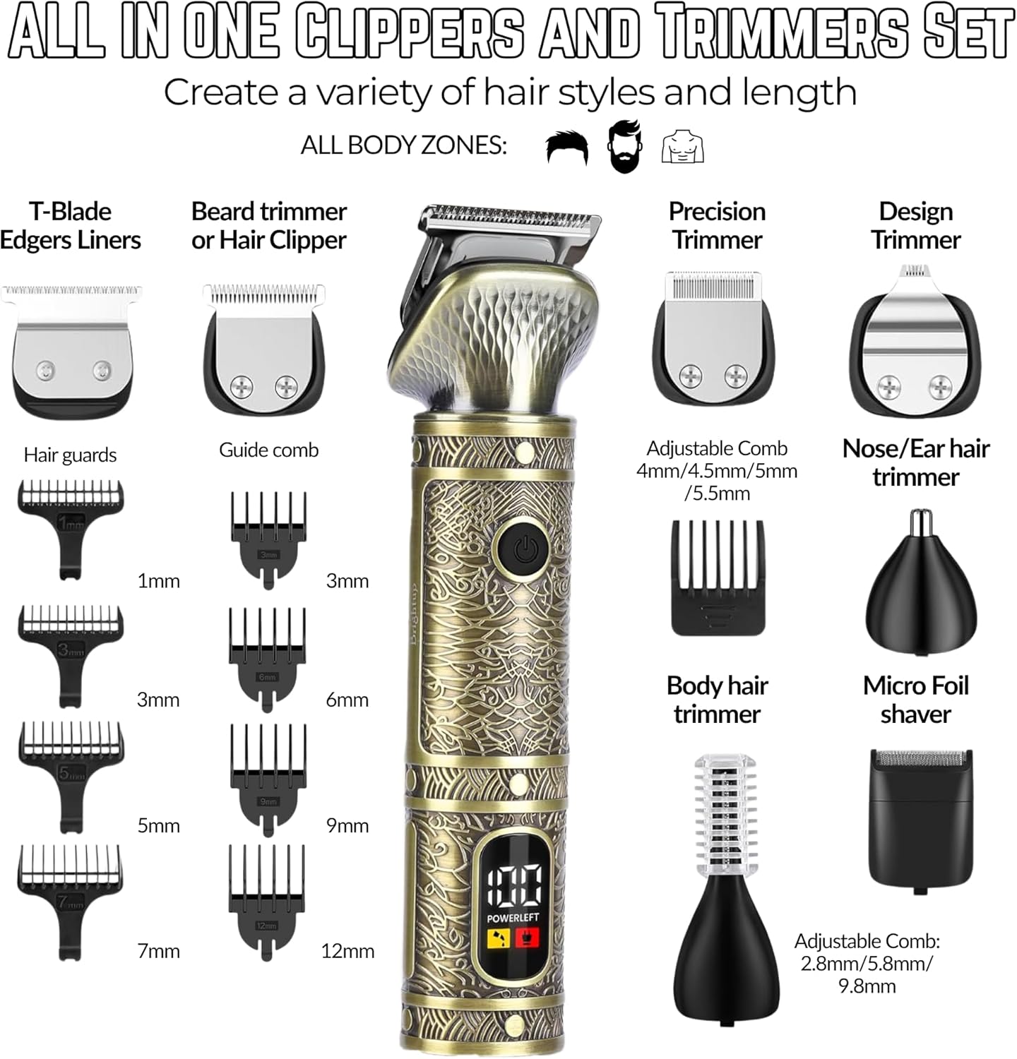 Male Hair Trimmer Cordless Shaving Kit for Mustache, Body, Nose, Ear Hair Facial, and Adaptable Beard Grooming Kit for Men's Birthday Presents