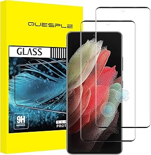 [2 Pack] QUESPLE for Samsung Galaxy S21 Ultra Screen Protector 6.8-Inch, Full Coverage HD Clear 9H Tempered Glass Film, [Fingerprint Unlock] [Bubble Free] [Scratch Resistant] [3D Curved Glass]