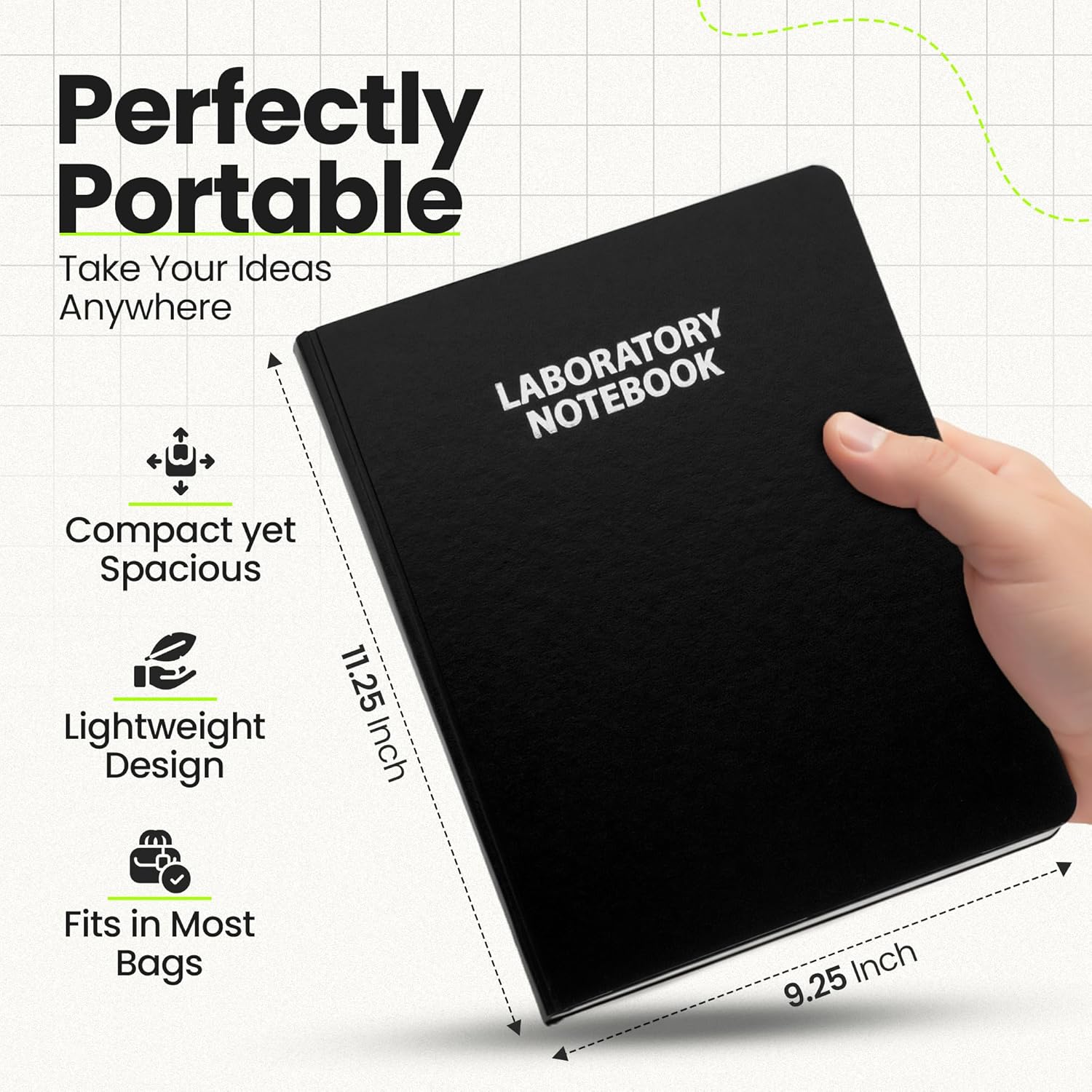 Scientific Notebook Company Flush Trimmed, Model #2001 Research Laboratory Notebook, 192 Pages, Smyth Sewn, 9.25 X 11.25, 4x4 Grid (Black Cover) - Made in the USA : Science Laboratory Notebooks : Office Products