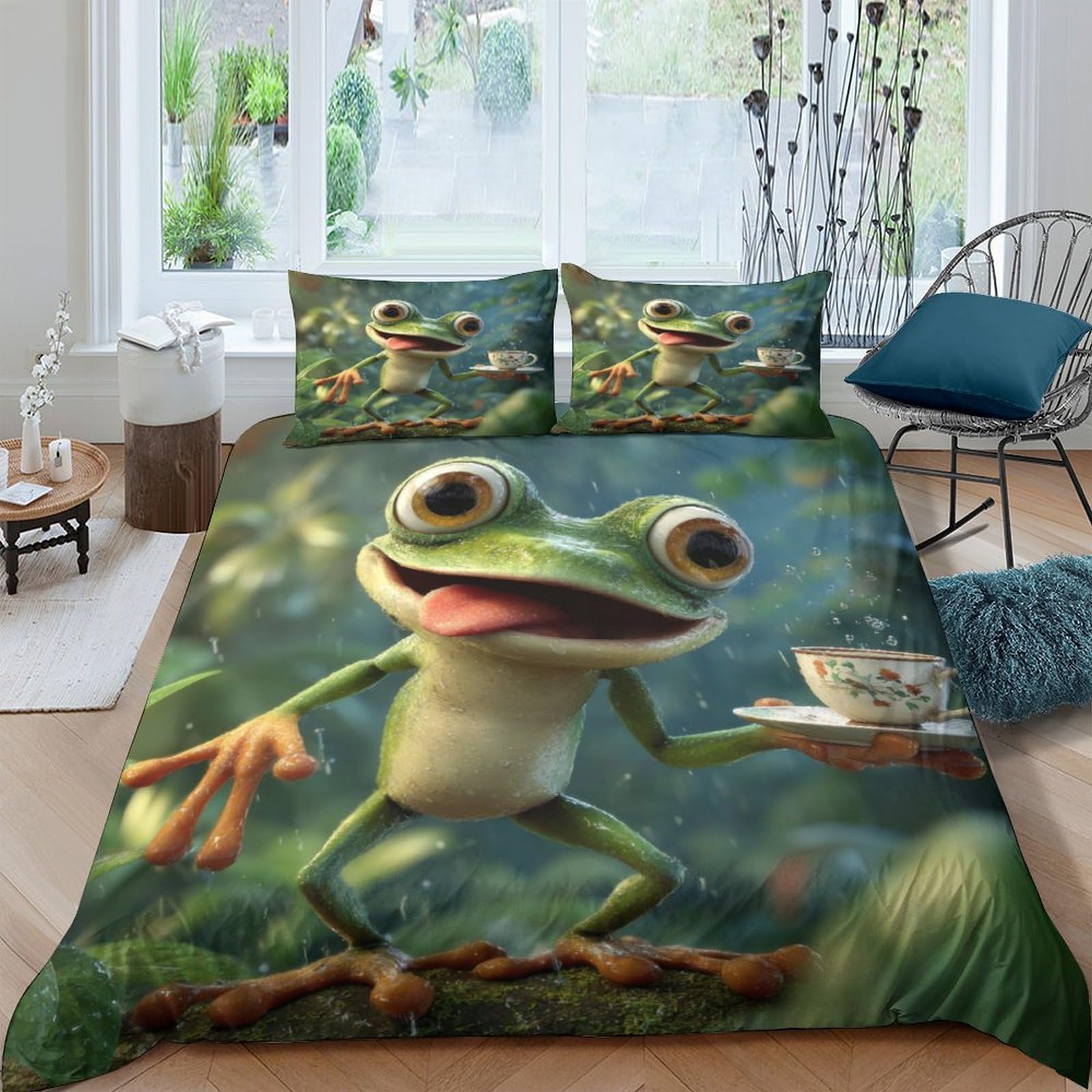 Ctjqhvkz Style-7 3D Printed Cartoon Frog Fitted Sheet Microfiber Soft Breathable Forest Animal Bed Cover For Bedroom Decor Single（135X200cm）