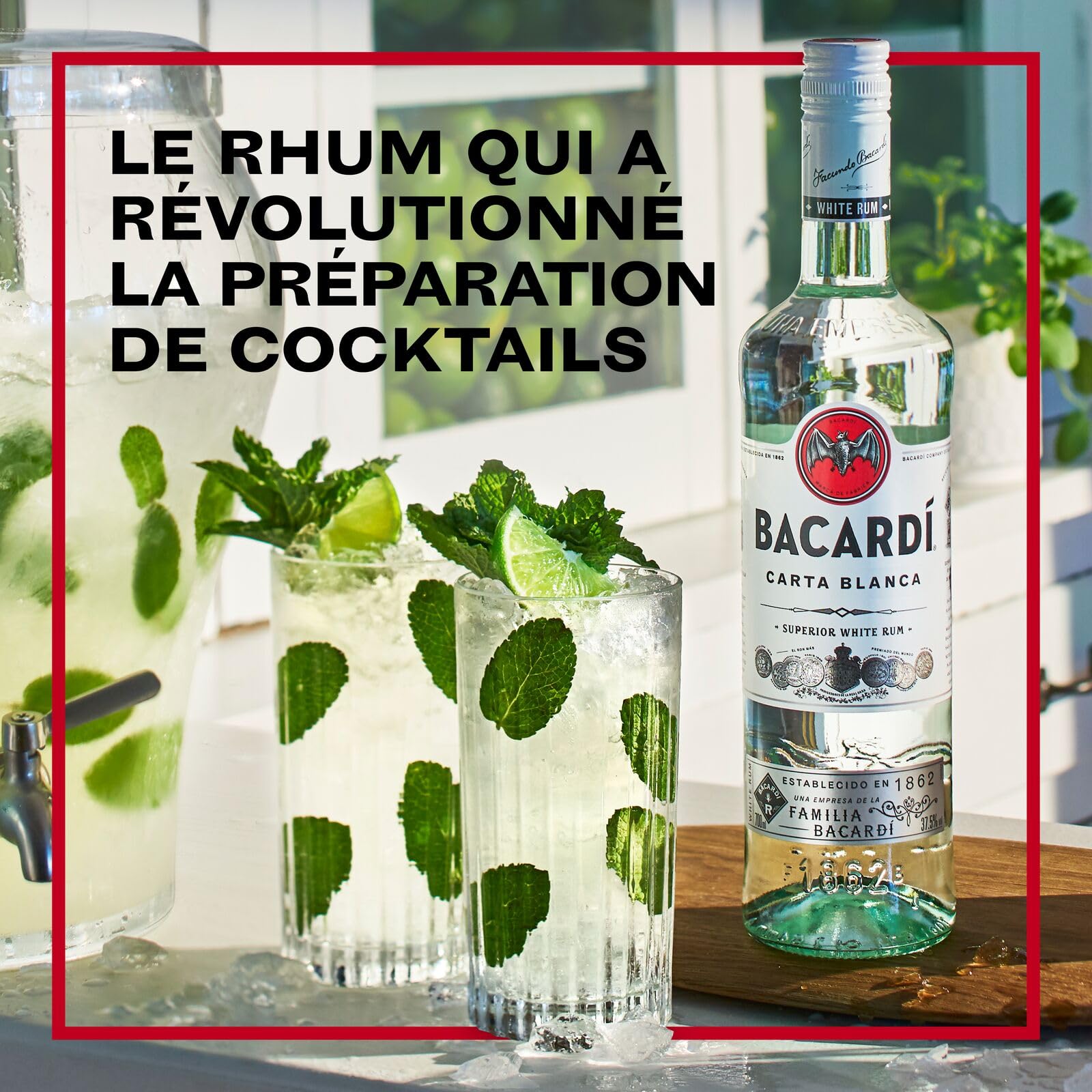 BACARDI Carta Blanca Superior White Rum - 1 l / 100 cl, 37,5% Vol. - Rhum Emblématique des Caraïbes, Idéal pour la Réalisation de Cocktails