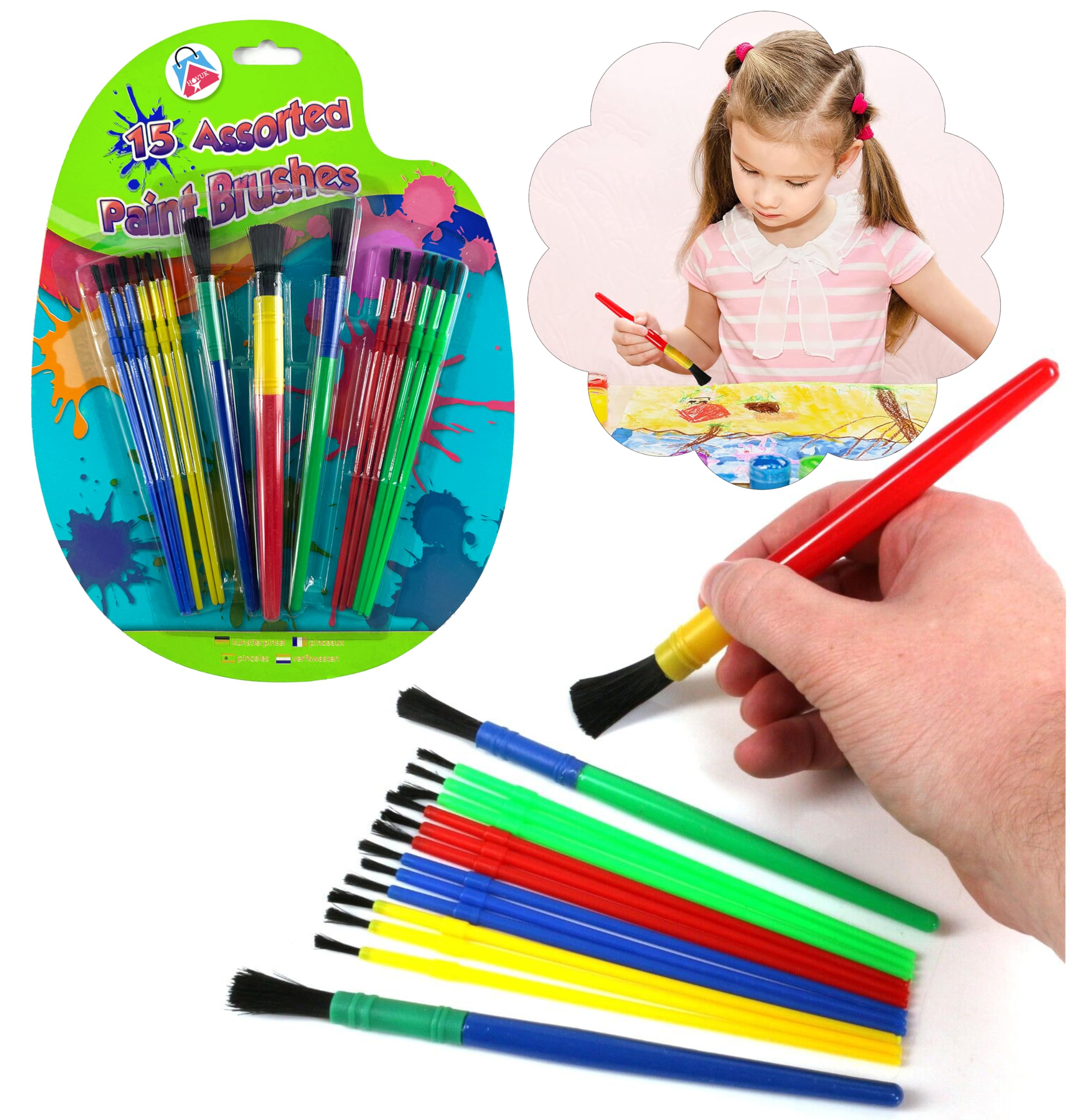 Hovuk Paint Brushes - 15Pcs Paint Brushes Set Kids Accessories - 15Pcs Paint Brushes For Acrylic Painting, Paintbrushes Nylon Hair, Face Nail Art, Miniature Detailing And Rock Painting Age 3+Years