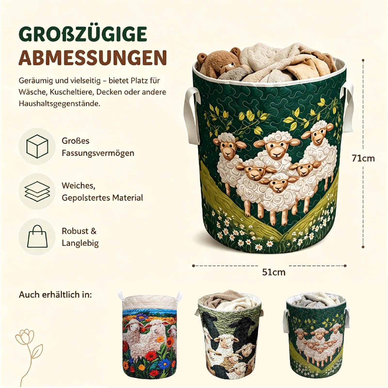 Wäschekorb Schäfchen für Kinderzimmer, Faltbarer Stoff Aufbewahrungskorb mit Griffen, Großer Wäschekorb Schafe für Spielzeug (C, 20"X28")