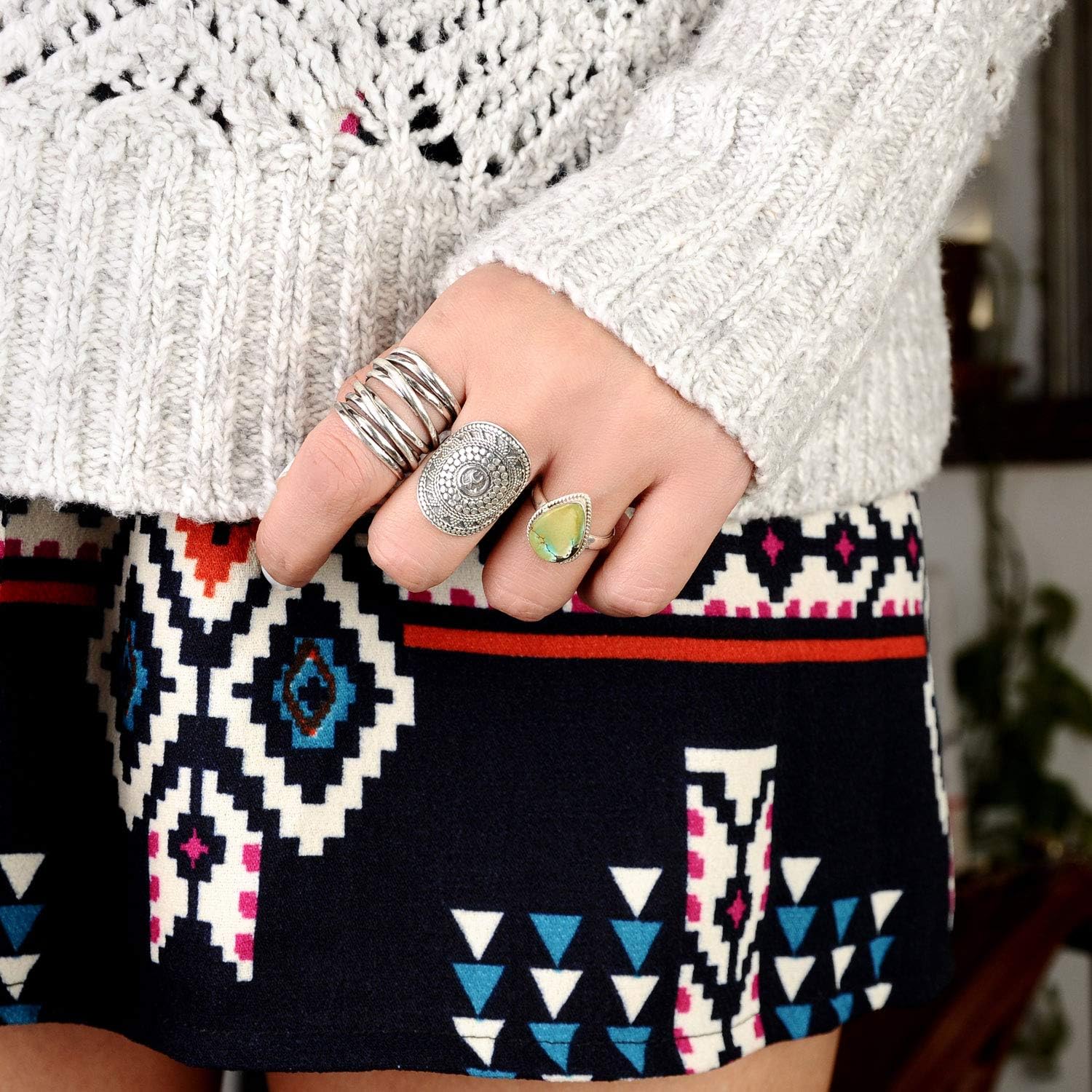 Boho-Magic 925 Sterling Silver Boho Rings for Women – Fashionable Jewelry Set – Unique Stackable Silver Rings Pack for Everyday Style and Fashion - Image 5