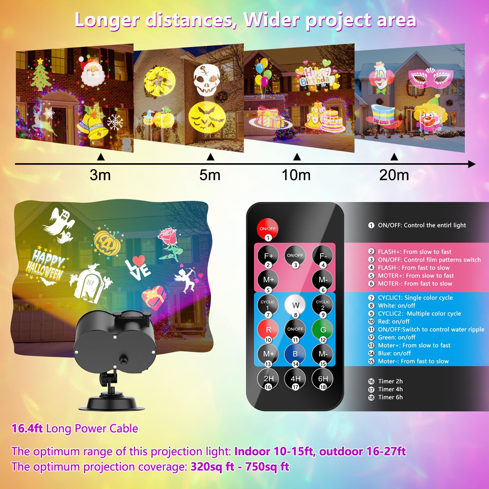 YAZEKY Świąteczne światła projektora, wodoodporna lampa projektora LED z pilotem, zewnętrzne oświetlenie projektora do wnętrz bożonarodzeniowych 12 wzorów dekoracji