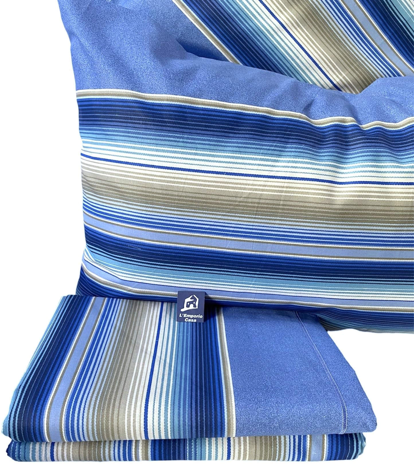 L'Emporio Casa Set Completo Lenzuola Matrimoniale Chloè, 100% Cotone Italiano, Effetto Setato (Geometrico Blu)
