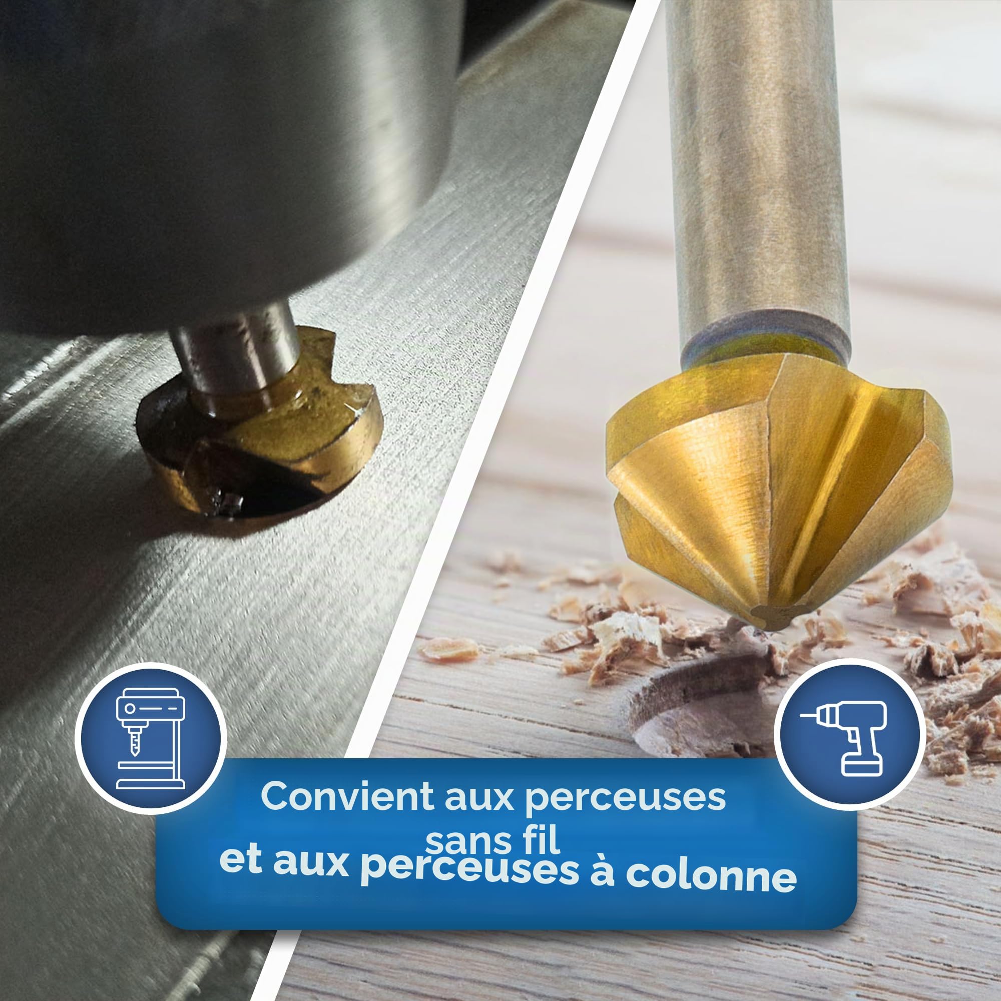 TJR® Fraise 90° diamètre 6,3-20,5 mm en acier HSS avec revêtement TiN – Vraiment tranchant – Kit de fraisage et d'ébavurage pour bois, métal et plastique dans une boîte de rangement pratique
