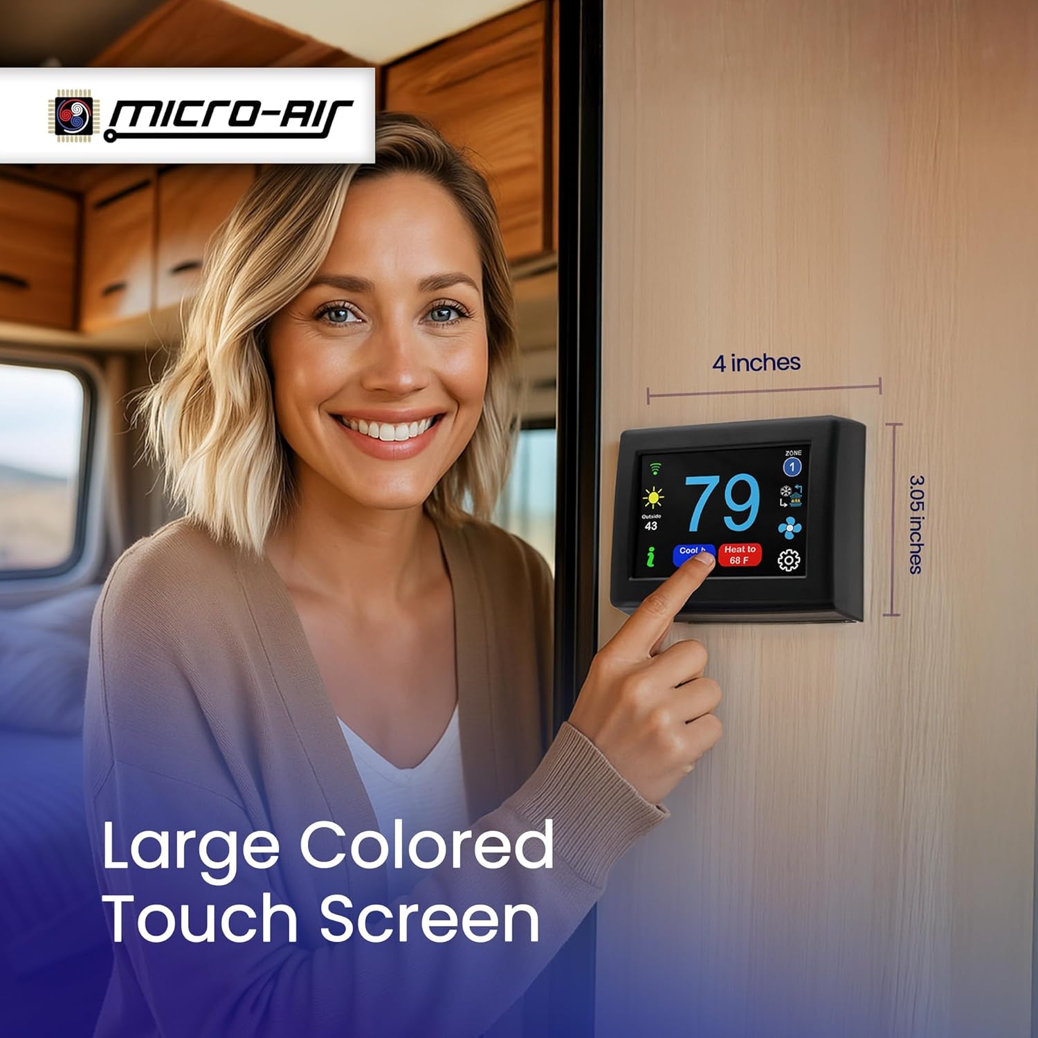 MICRO-AIR EasyTouch Digital RV Thermostat Replacement - Programmable and Reliable - WiFi and Bluetooth Enabled - Replacement Thermostat Compatible with Dometic CCC2 3314082 (350 Black)