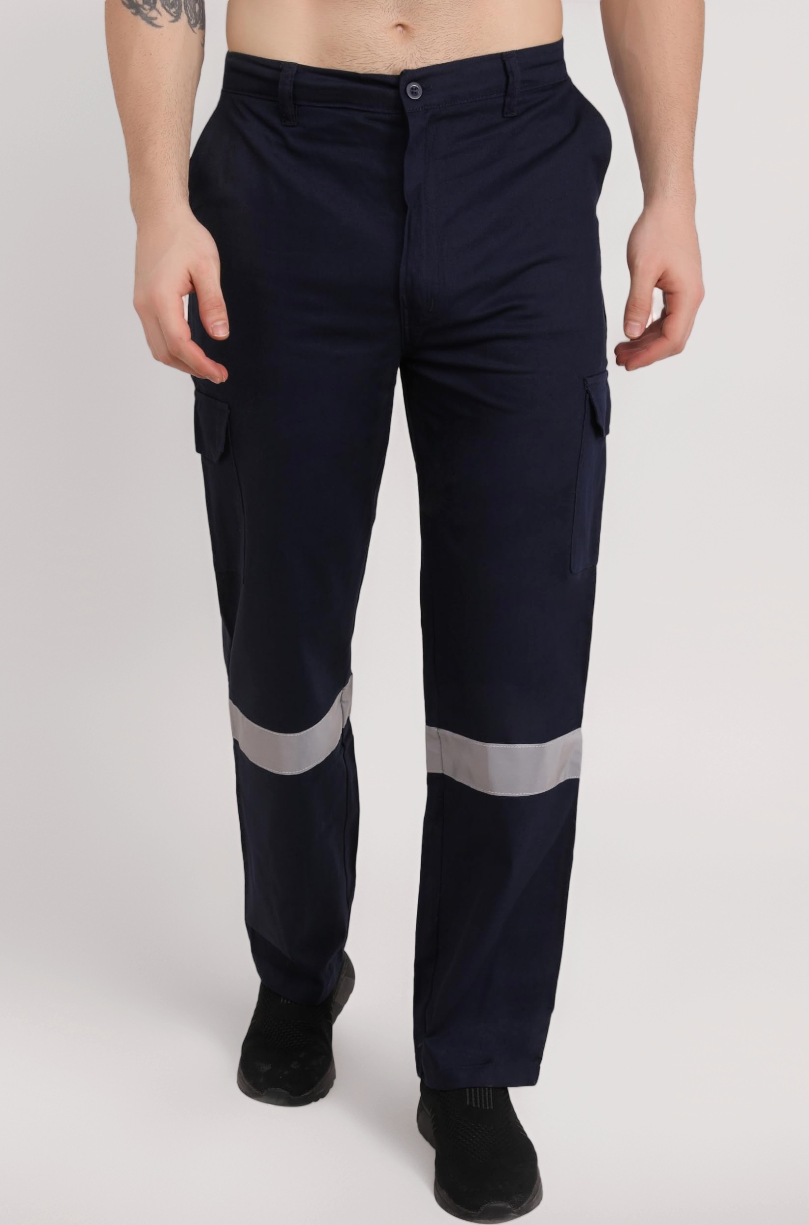 - Workwear Men's Cotton High Visibility Pant | Pre Shrunken Fabric | Multiple Pockets | Reflective Tape (Navy Blue)