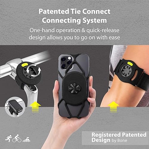 Miniatura 2 de BONE Run + Bike Tie Connect Kit 1, soporte para teléfono 2 en 1 para correr y bicicleta, desmontable y giratorio, brazalete deportivo de 360 y