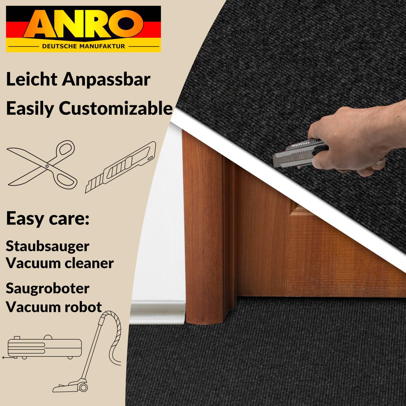 ANRO Yula Nadelfilz Teppich Meterware Anthrazit Messeteppich Rips Auslegware Teppichboden Läufer rutschfest schwer entflammbar Messe Hochzeit Event 133 x 15 m