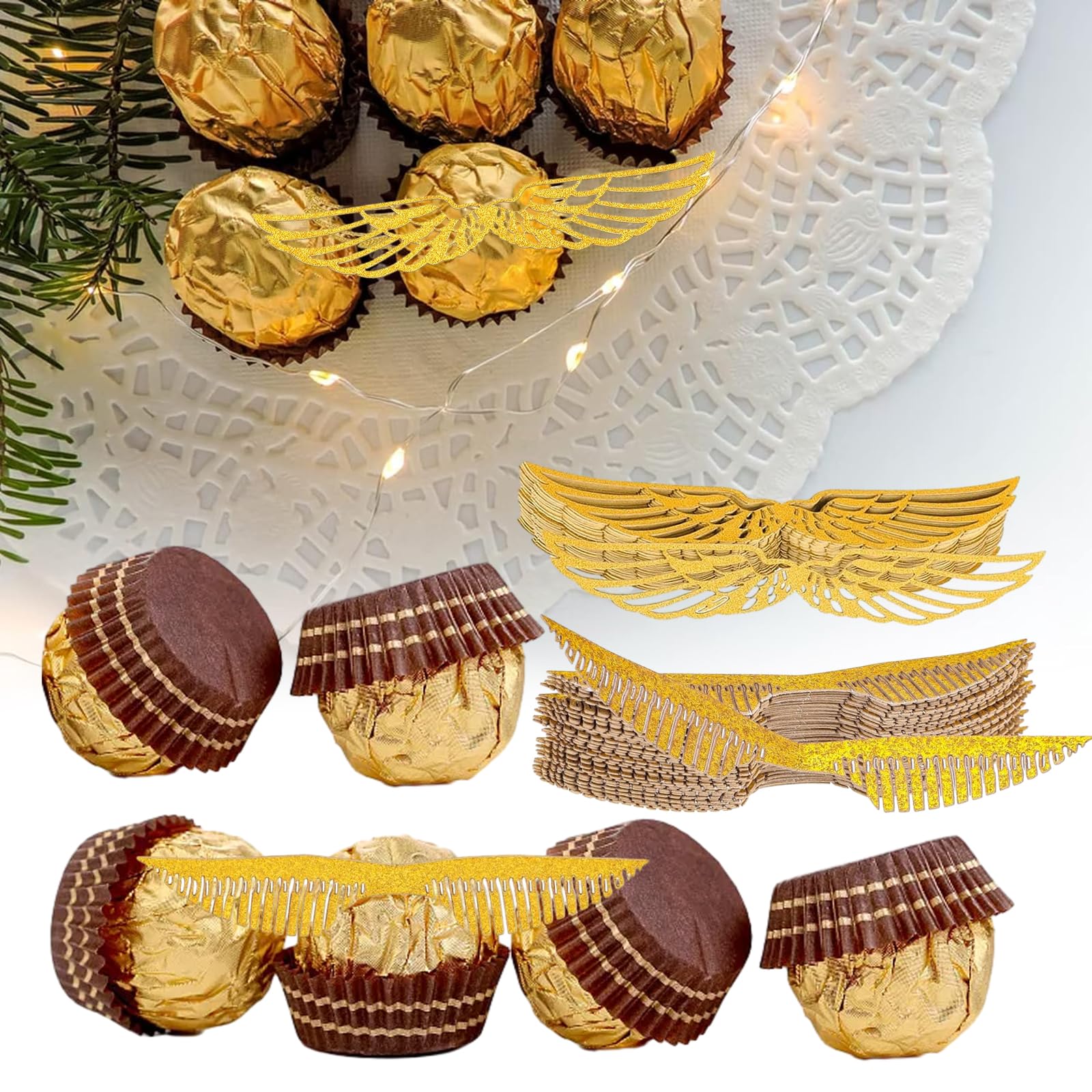 Lot De 50 Ailes Dorées à Paillettes - Décoration De Gâteau - Ailes De