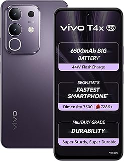 vivo T4x 5G (Pronto Purple, 8GB RAM, 256GB Storage) | 6.72" FHD+ 120Hz LCD Display | Dimensity 7300 (4nm) Processor | 50MP+2MP Camera | 6500mAh, 44W FlashCharge | IP64 | Wi-Fi 6, BT 5.4 | IR Blaster