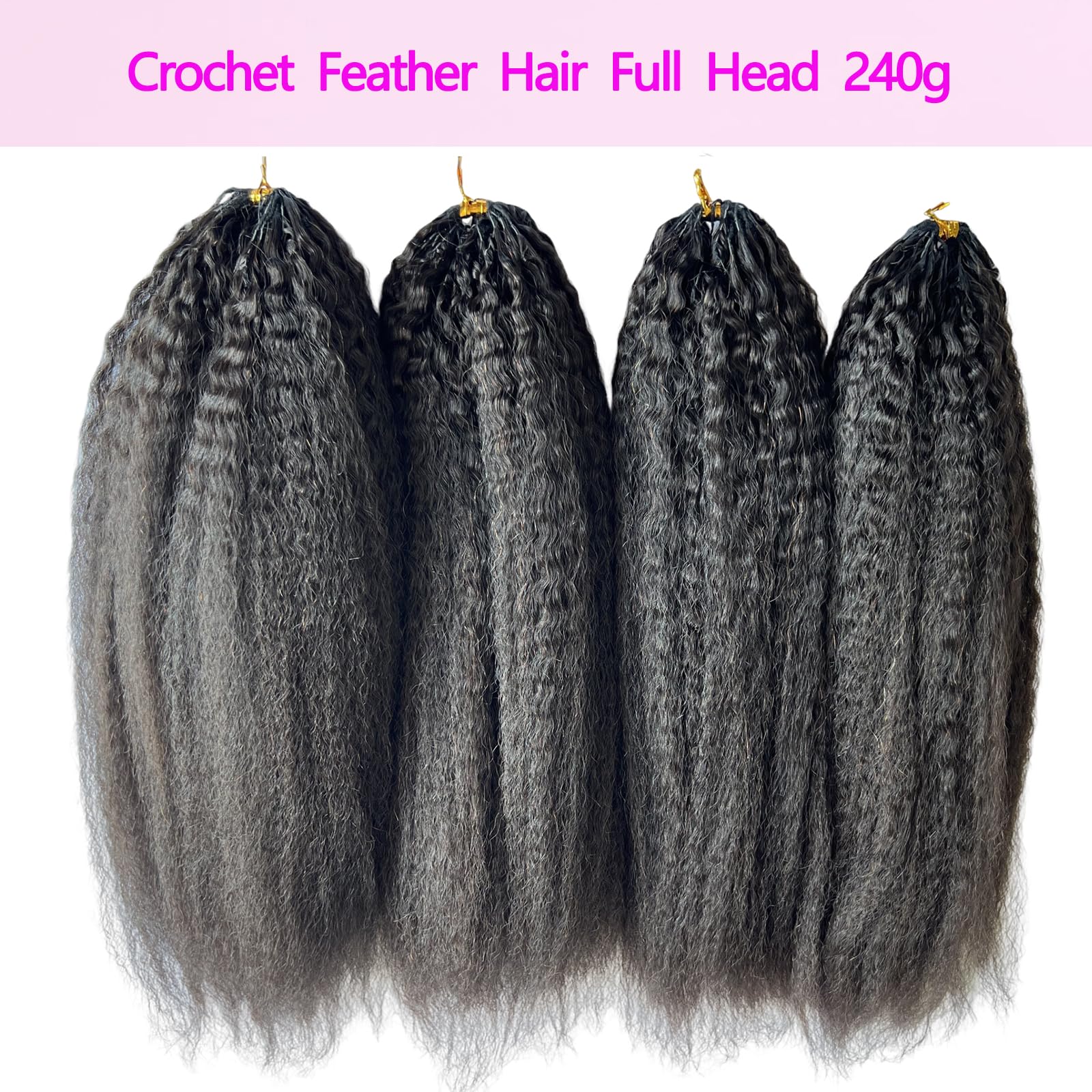 Extensión de cabello humano de ganchillo de plumas lacias, Yaki, preseparadas, sin nudos, con lazo para trenzas bohemias reutilizables, 14 pulgadas, 60 g, 50 mechones
