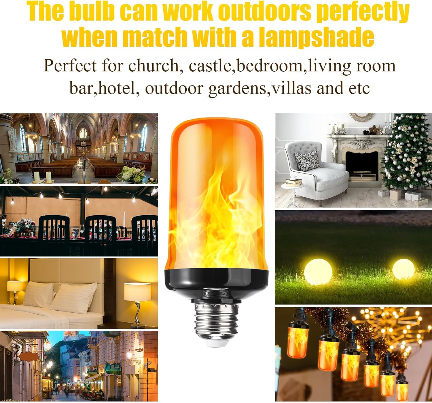 VIHOSE 12 Pcs Flickering Light Bulbs 4 Modes LED Flame Light Bulbs with Flickering E26 Base for Halloween Christmas Decorations Party Outdoor Indoor Home Decor(Yellow)