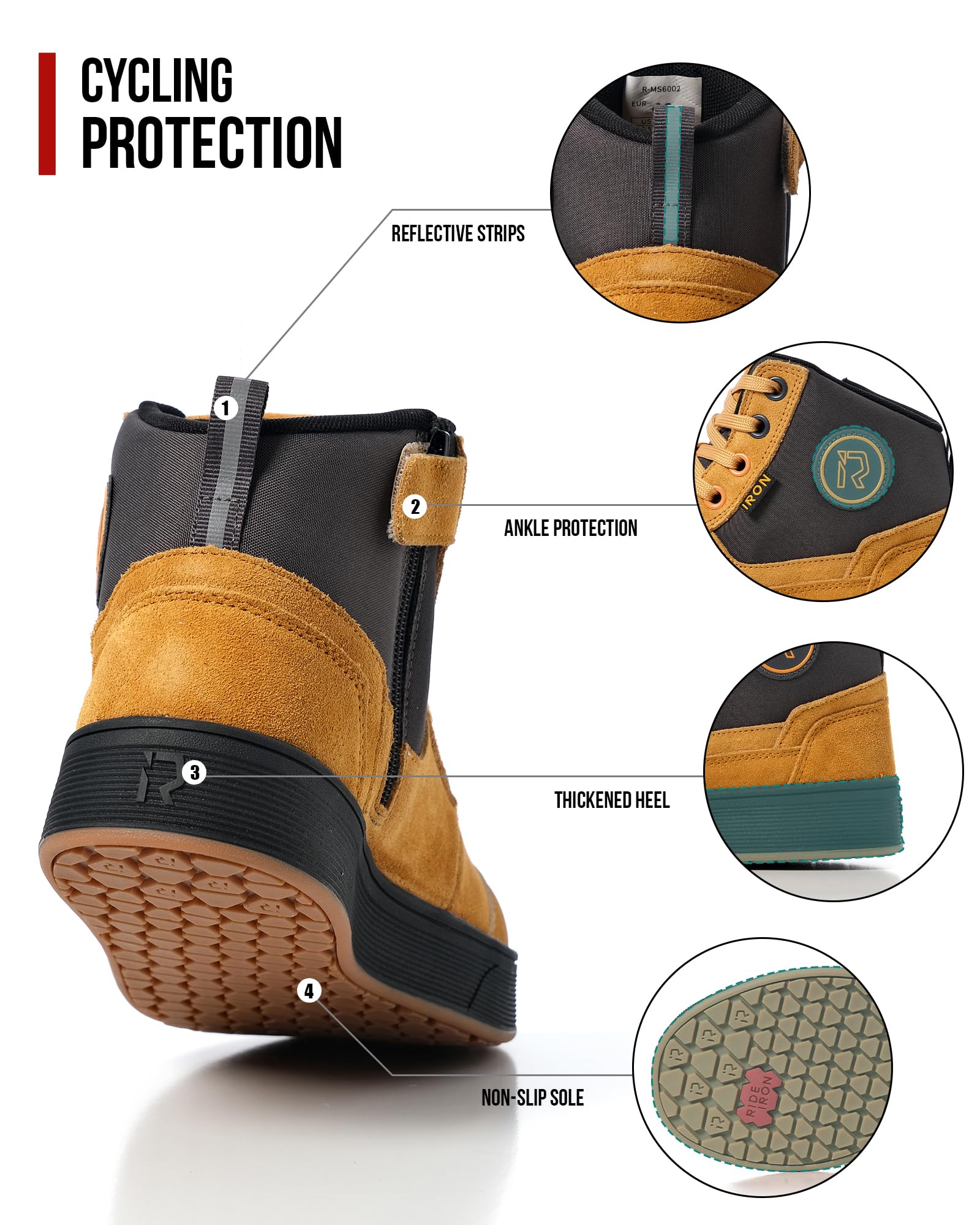RIDEIRON Chaussure Moto Homme Femme Conforme CE Bottes Moto | Semelles épaisses Antidérapantes,Imperméables Respirantes avec Soutien la ChevilleFermetures à Glissière Latérales