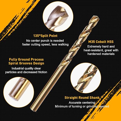 Miniatura 2 de Juego de brocas de cobalto M35, 29 piezas de acero de alta velocidad, kit de brocas de longitud para metal endurecido, acero inoxidable, hierro