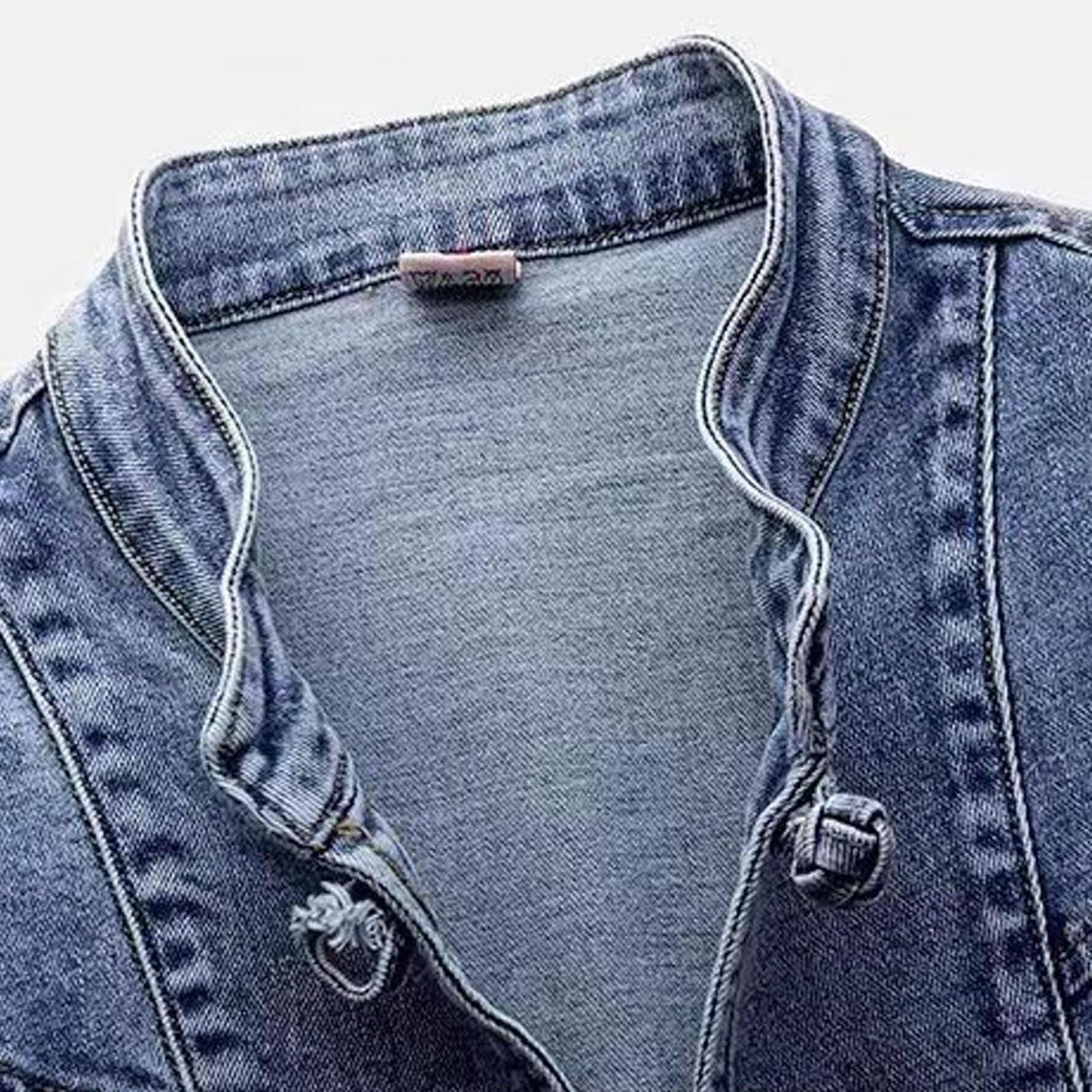 Vêtements Femme Hiver Brodé Court Vestes en Jean Manteau Basique Veste de survêtement Femme Bleu, bleu, L