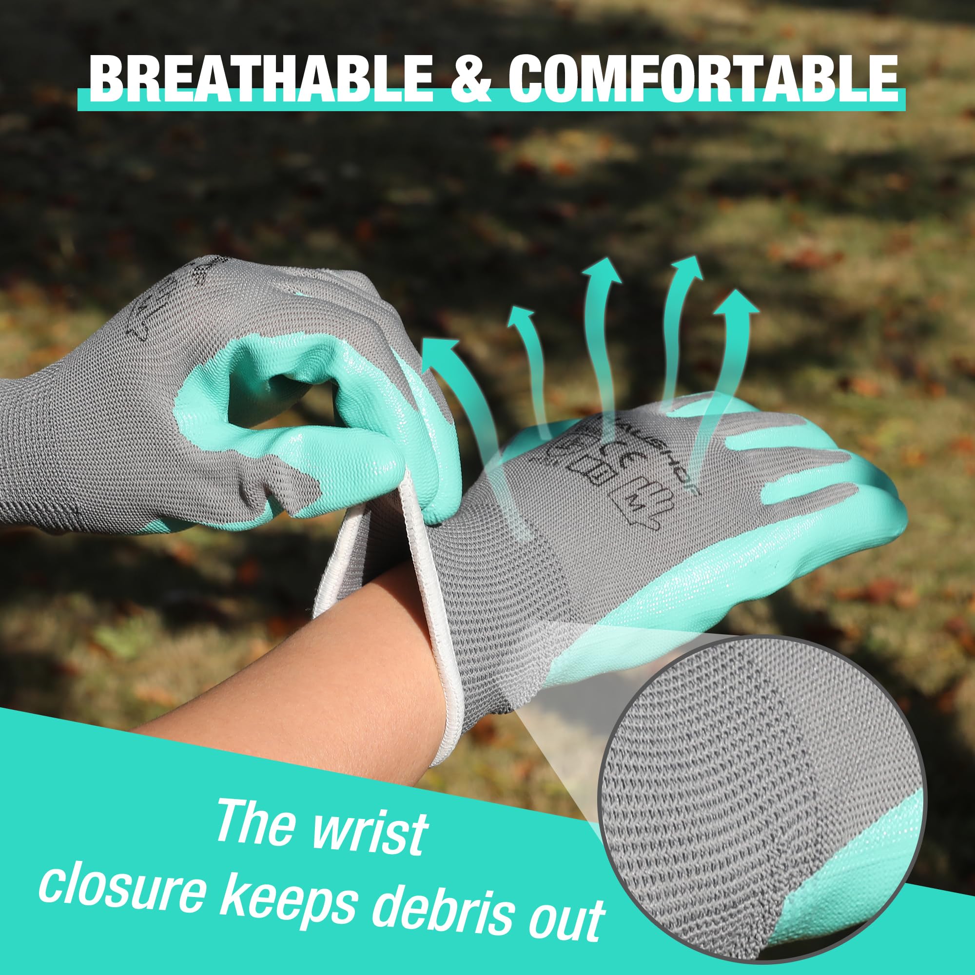 HAUSHOF Garden Gloves for Women and Smaller Hands Nitrile Coated Breathable Work Gloves for Gardening 6 works - Image 4