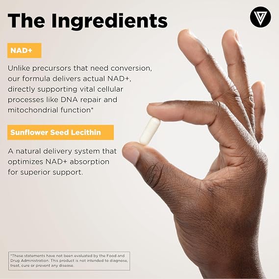 Vital Vitamins NAD Supplement - NAD+ (Nicotinamide Adenine Dinucleotide) for Men & Women - Made with Liposomal Delivery - Cellular Anti-Aging Support, Energy, Focus - 30-Day Supply