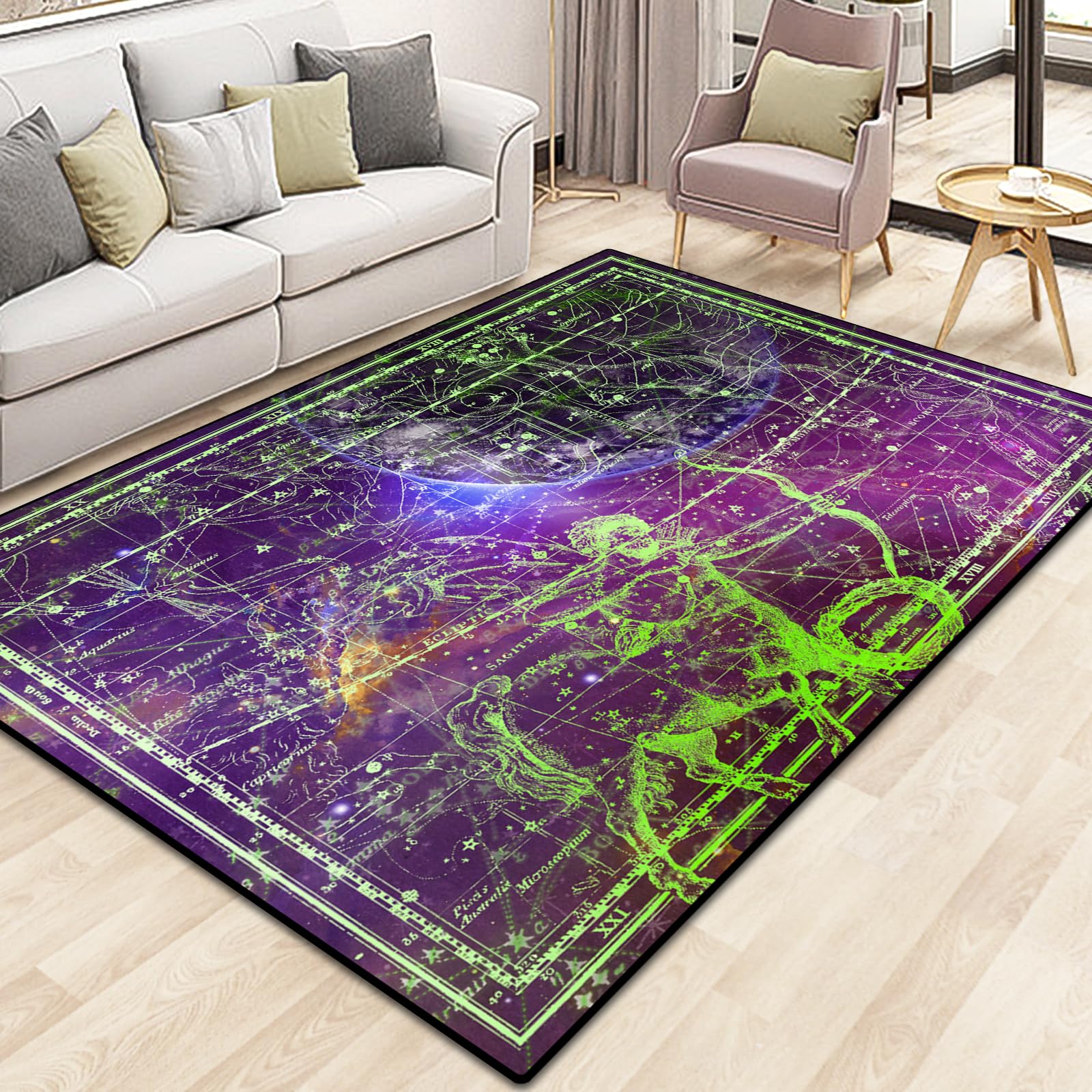 Washable Non-Slip Area Rug, Constellation Design Teen Carpet Rug Doormat, Low-Pile Floor Carpet for Computer Children Bedroom Indoor Front Entrance