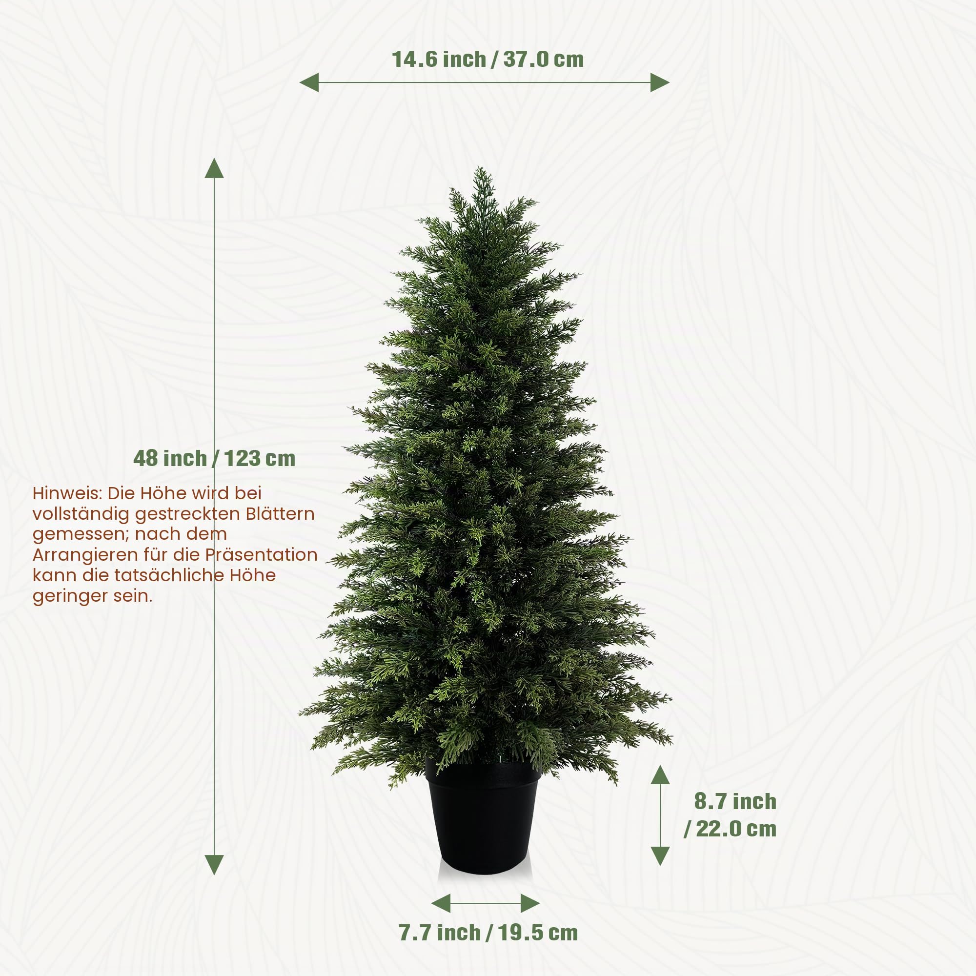 Vitalismo Künstliche Pflanzen wie echt Kunstbaum Zypress mit Topf 123cm | UV-beständig, Naturgetreue Optik, Kunstpflanze Outdoor Wetterfest für Zimmerdekoration Eingang Balkon Garten Weihnachtsdeko