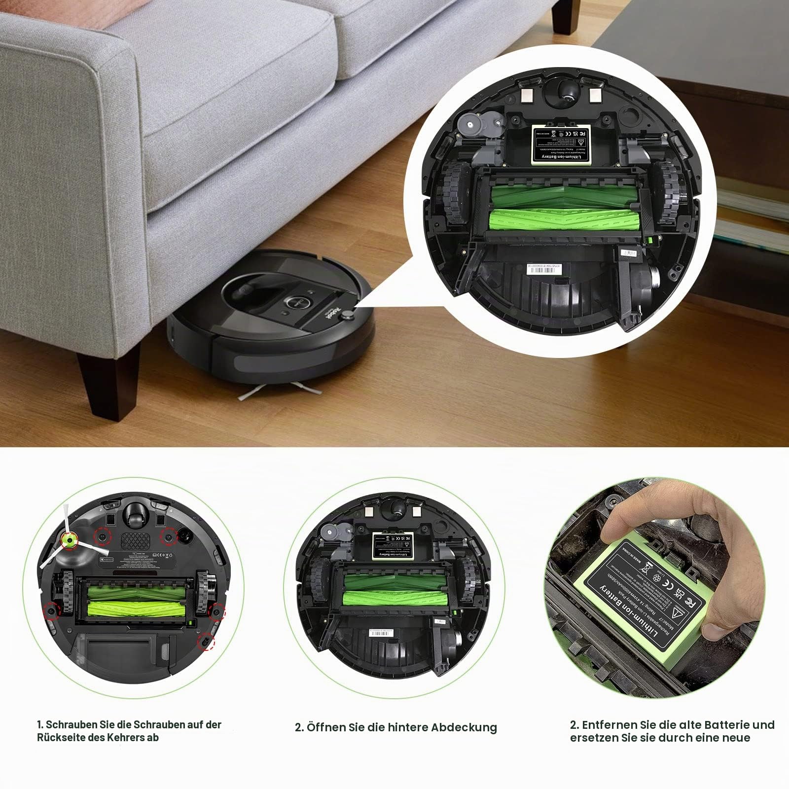 LabTEC 14.4V 4000mAh Ersatzakku für i7, Li-ion Akku für iRobot Roomba 7150 7550 3150 3550 4150 4552 i4 i4+ i3 i3+ i7158 i7550 i755020 4624864 ABL-D1 Staubsauger