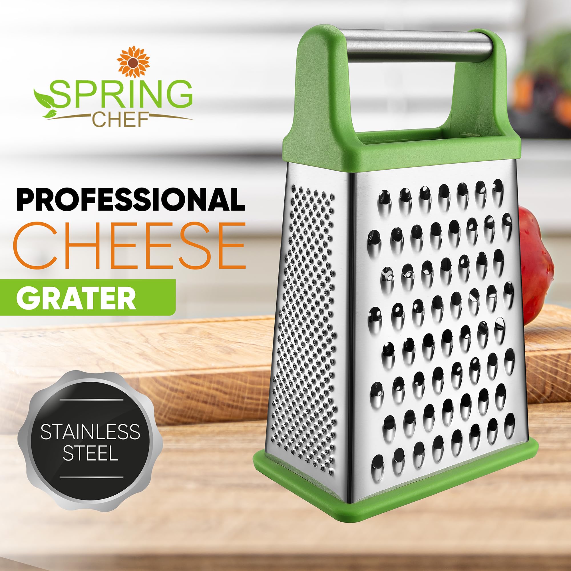 Spring Chef Stainless Steel XL Box Grater & Premium Lemon Zester - 2 Product Bundle - Green - Image 2
