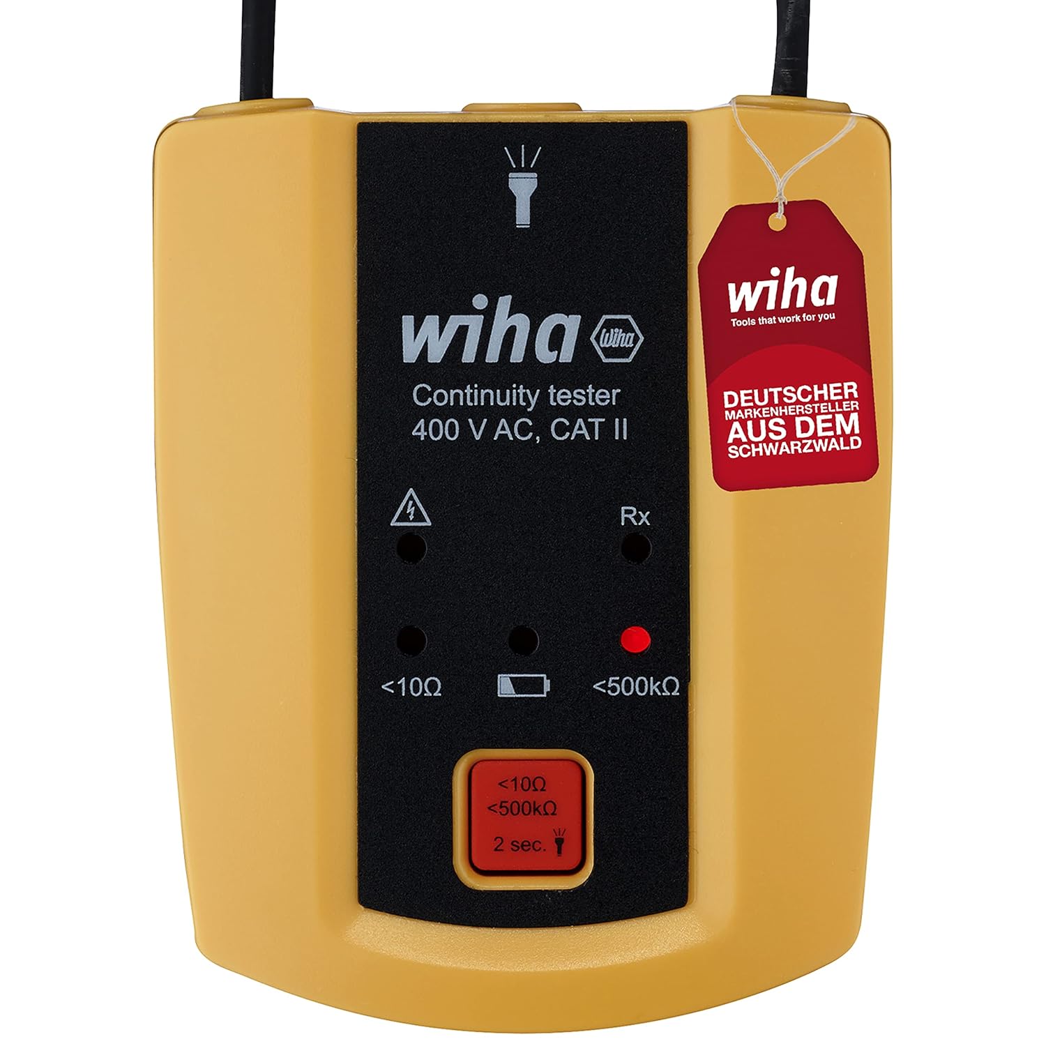 Wiha Continuity Tester, WH45222, 400V AC Cat II, Safety, Battery Powered, Black/Yellow, Tester