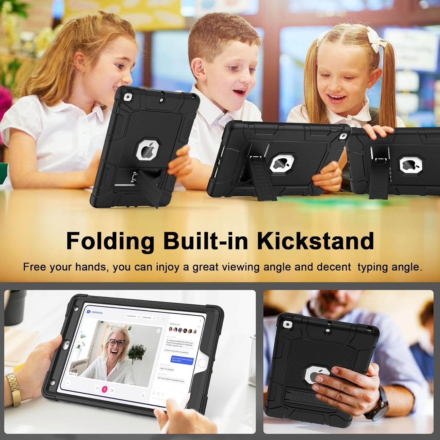 Rantice Case for 9th/8th/7th Generation, Hybrid Shockproof Rugged Drop Protective Case with Kickstand for iPad 10.2 Inch (2021/2020/2019 Release), Black - Image 7