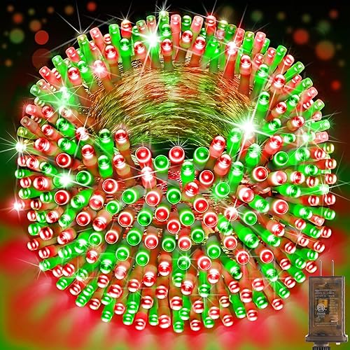 Miniatura 11 de SAUIRS - Tira de luces de Navidad de 197 pies con 500 luces LED para exteriores, 8 modos, temporizador, impermeable, luz de hada, enchufable para
