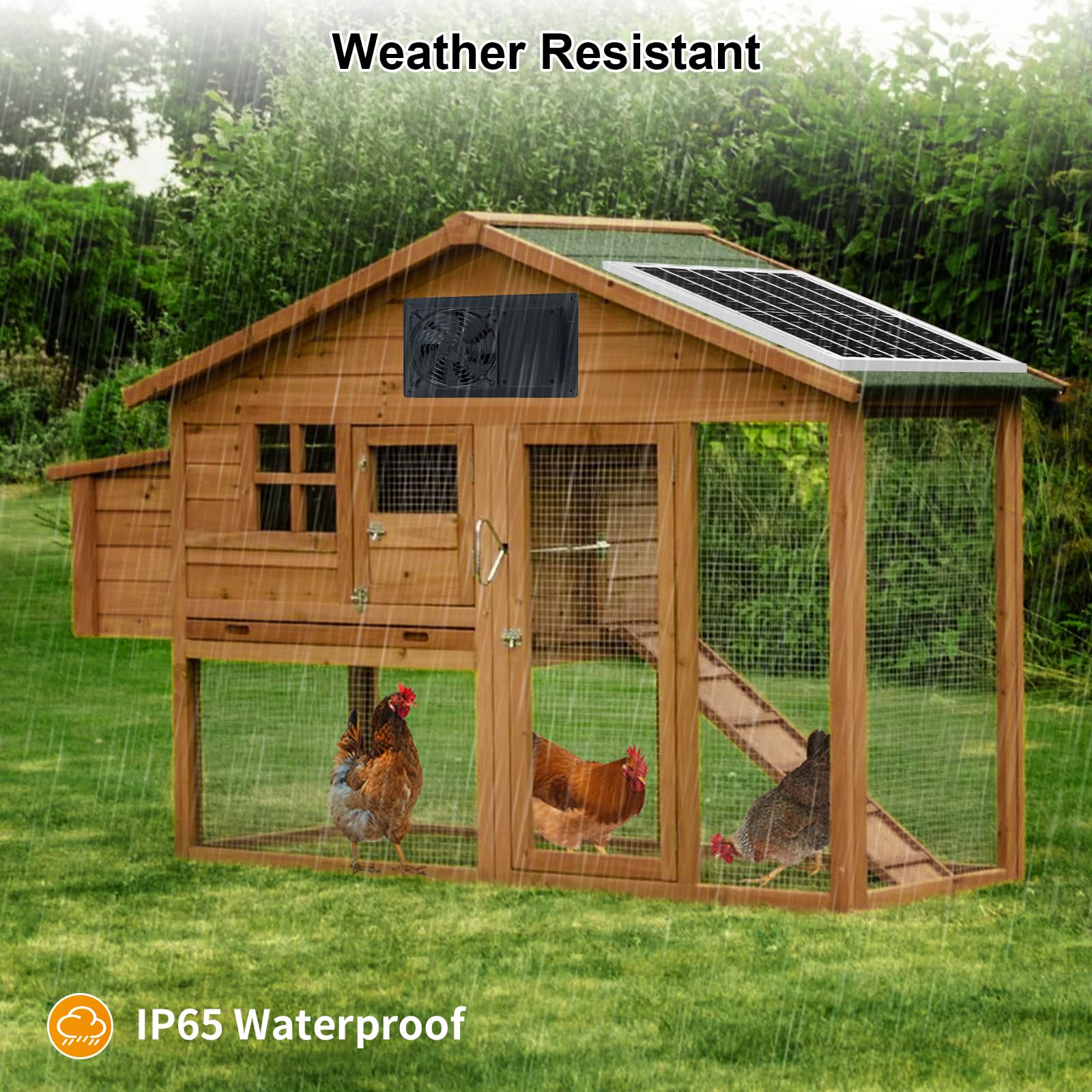 Ventilador de escape solar con batería y temporizador de 3H/6H, alta velocidad IP65 impermeable, ventilador de ventilación solar para gallinero, invernadero, casa de perro y cobertizo, bajo