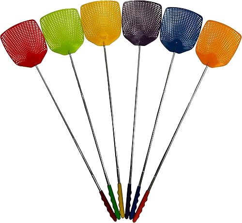 Matamoscas para insectos y moscas  Mango extensible extra largo retráctil, paquete de 6 matamoscas  Interiorexterior  Matamoscas para control de