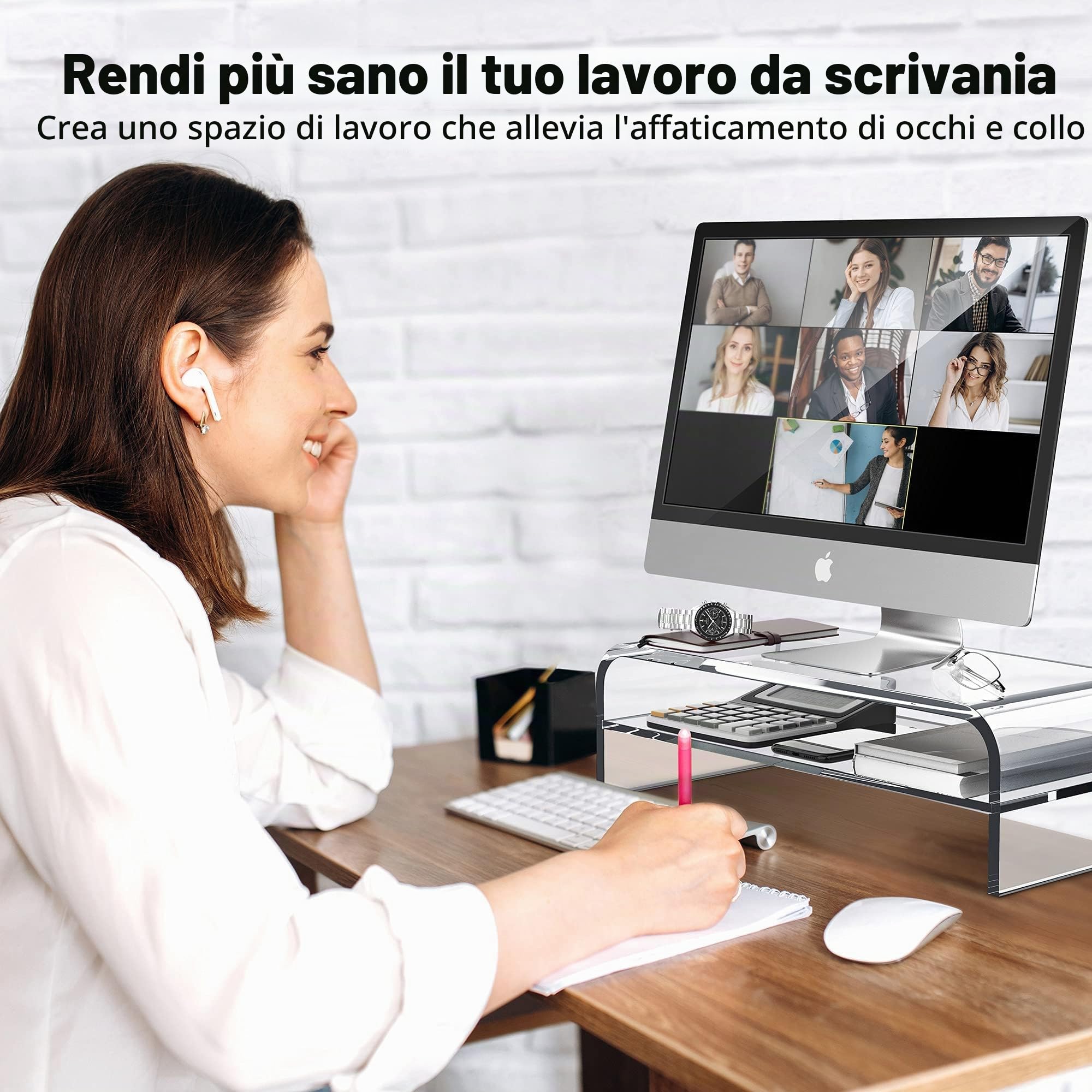 AboveTEK Supporto per Monitor a 2 Ripiani in Acrilico, per Casa, Ufficio, Supporto per Monitor Trasparente per Tastiera 48 x 22 x 14cm