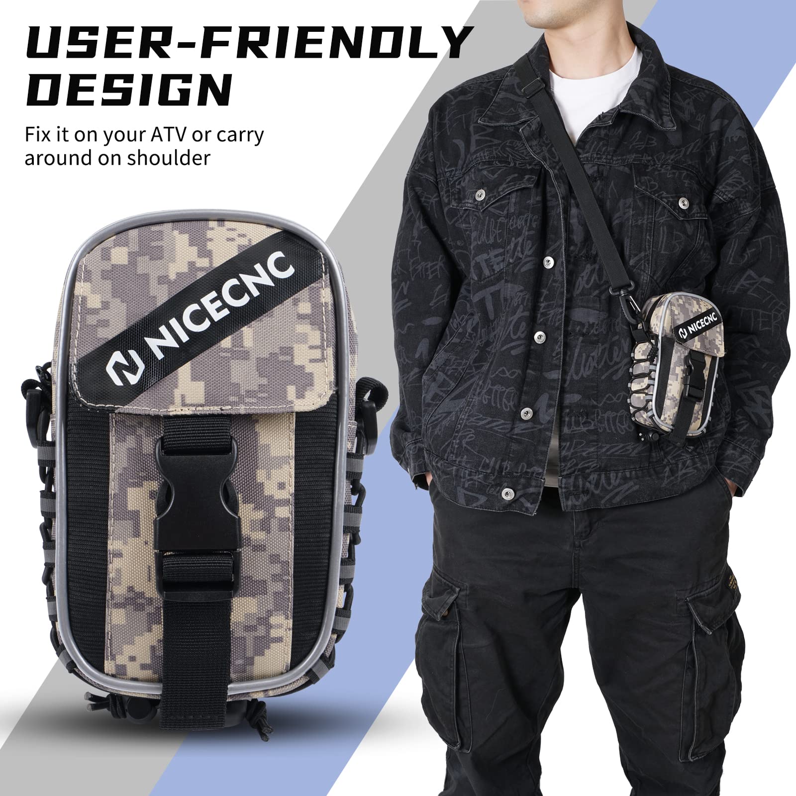NICECNC Borsa portaoggetti per parafanghi ATV, in tessuto PVC, con striscia riflettente, impermeabile, con cerniera, Compatible with Raptor 700 ATV (mimetico)