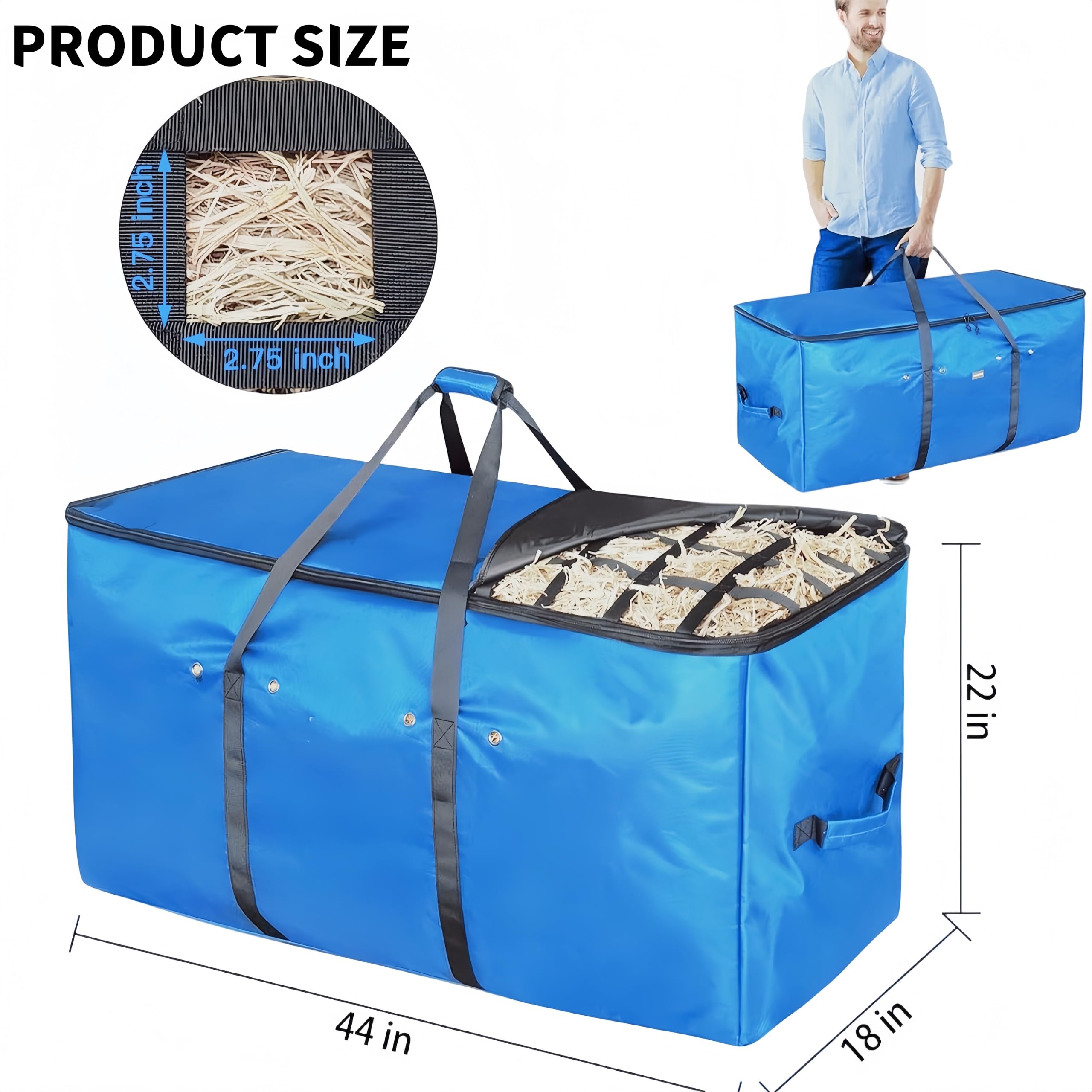 Extra Großer Heuballen Aufbewahrungssack (112x55x45cm) aus Strapazierfähigem Oxford, Tragbarer Heubeutel für Pferde, Ziegen & Rinder als Heufutterautomat für Stall & Transport